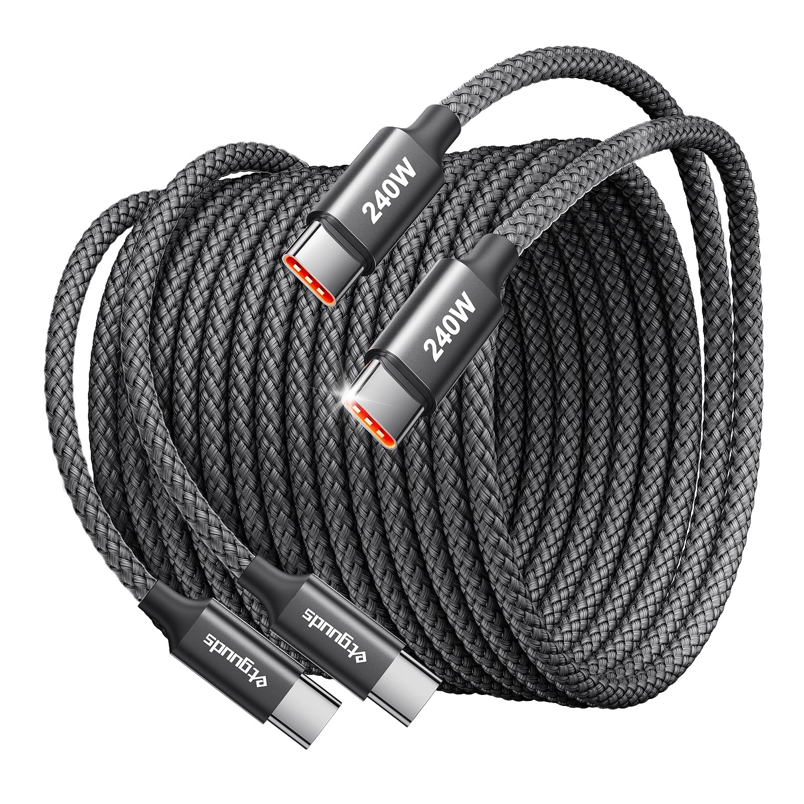 etguuds 240W USB C to C Cable 10ft, 2-Pack, Super Fast Black 