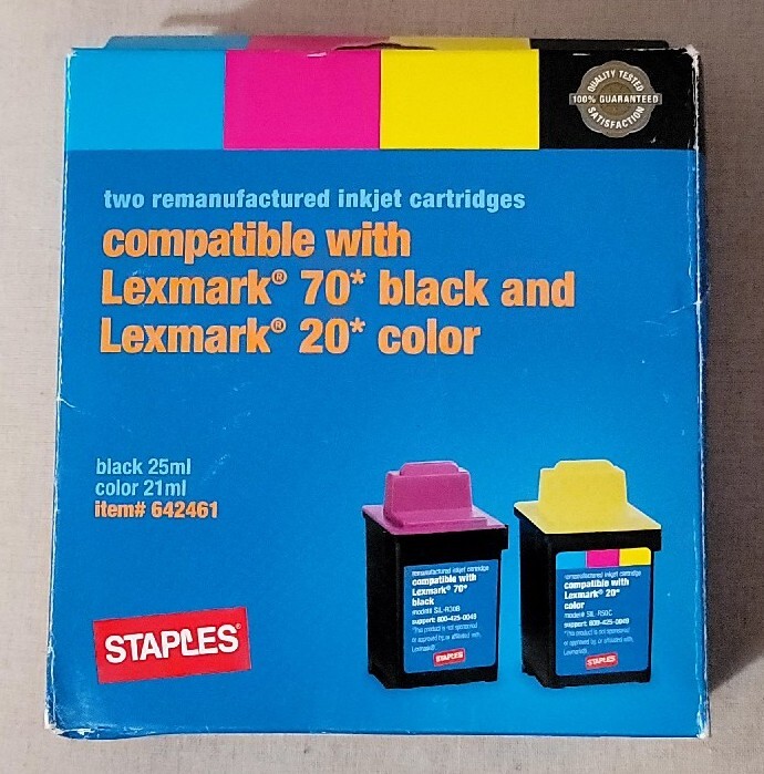 2PK COMPATIBLE Lexmark #70 Black, #20 Color Ink Cartridges SEALED
