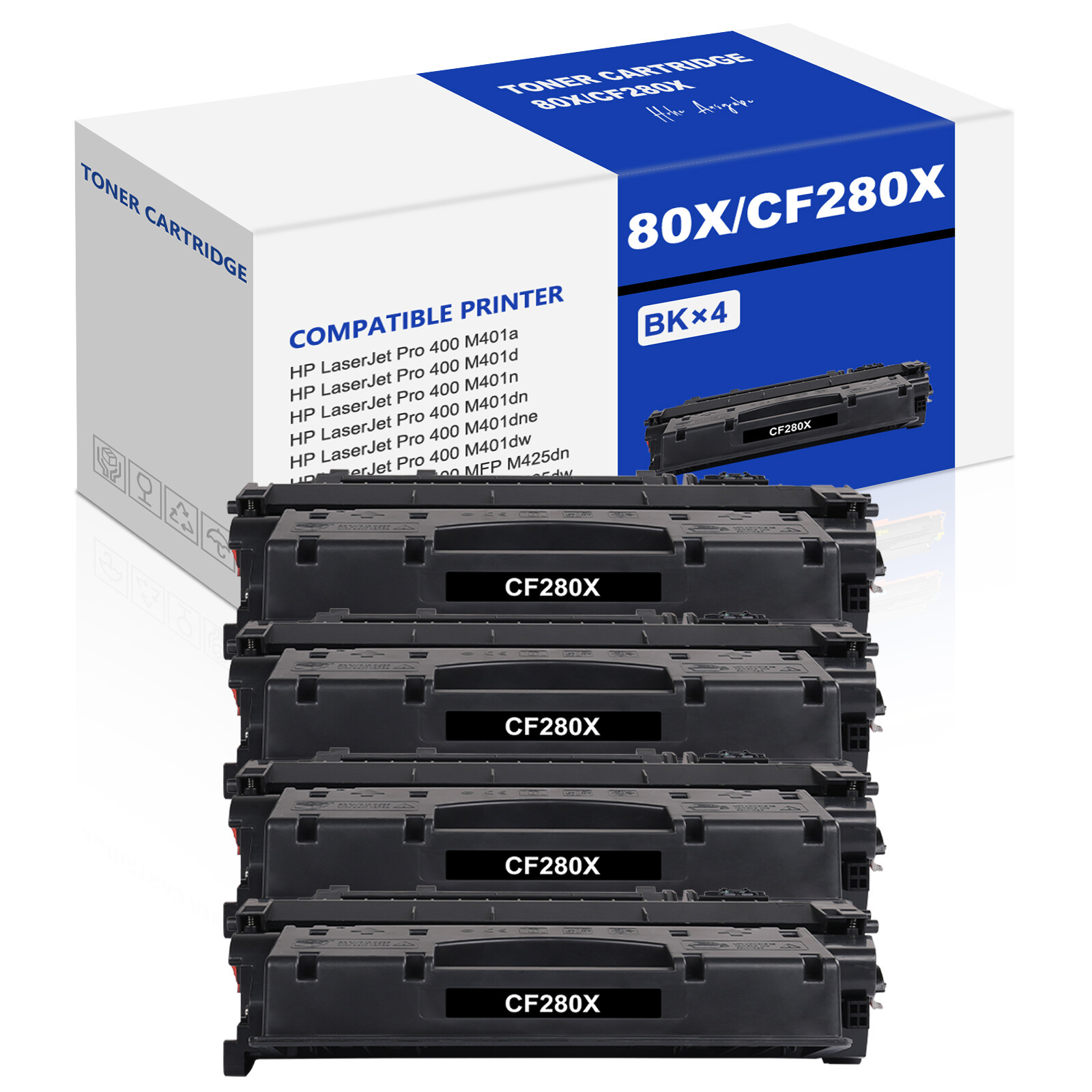 1-4PK High Yield CF280X 80X Black Toner Cartridge for HP LaserJet M401dn M425dn