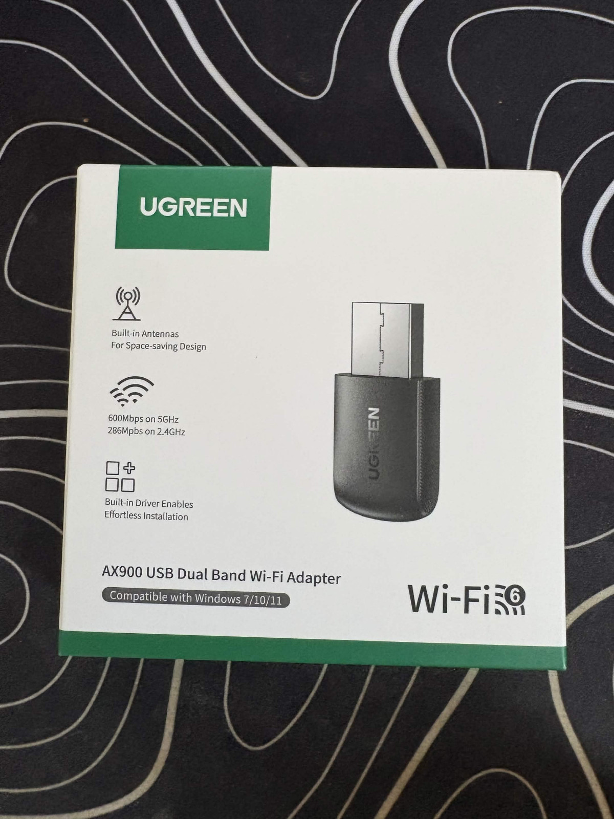 UGREEN AX900 Wi‑Fi 6 Dual-Band USB Adapter 900 Mbps for PC, Black Win7/10/11