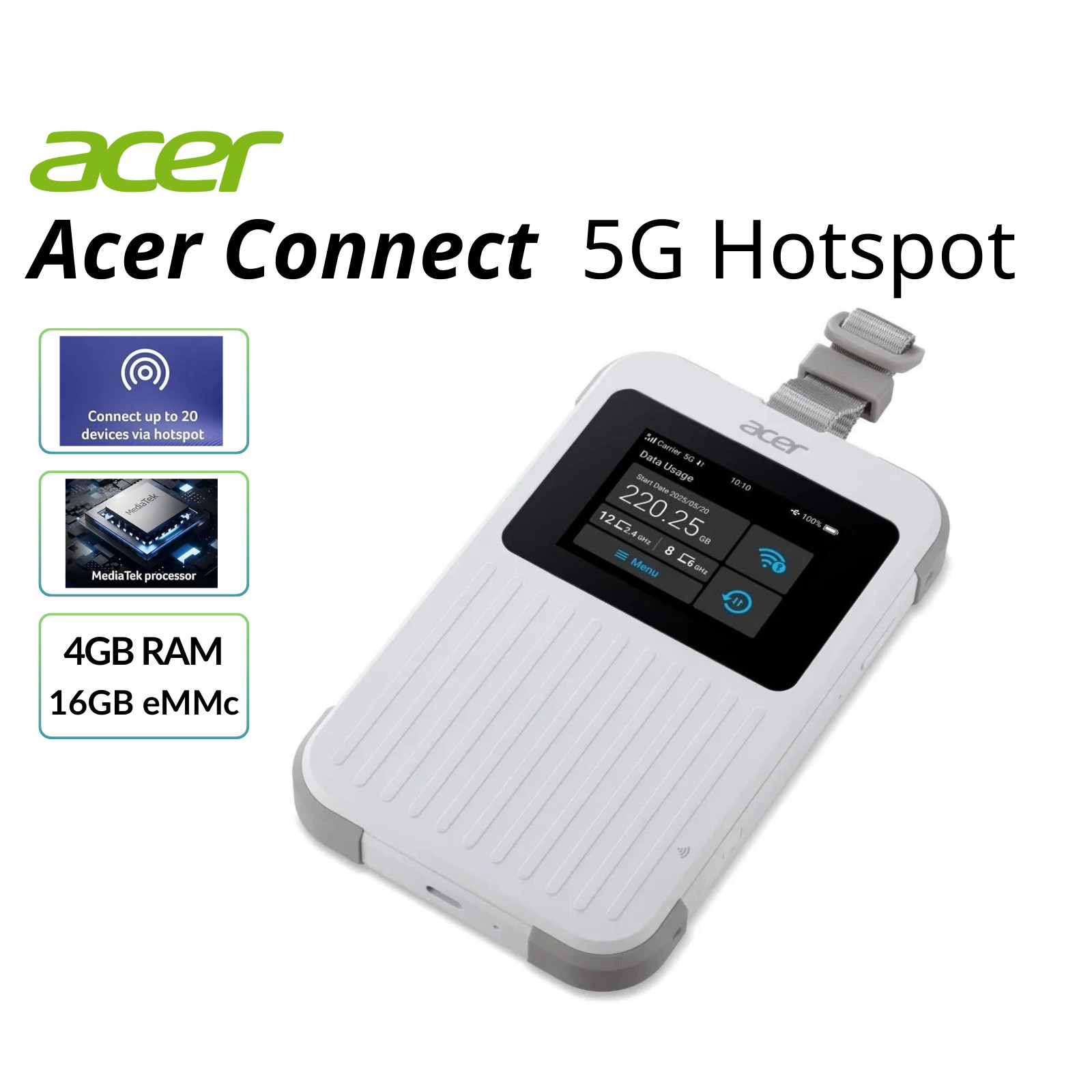 Acer Connect M6E 5G Hotspot | Secure Portable Wi-Fi Router for Travel & Work