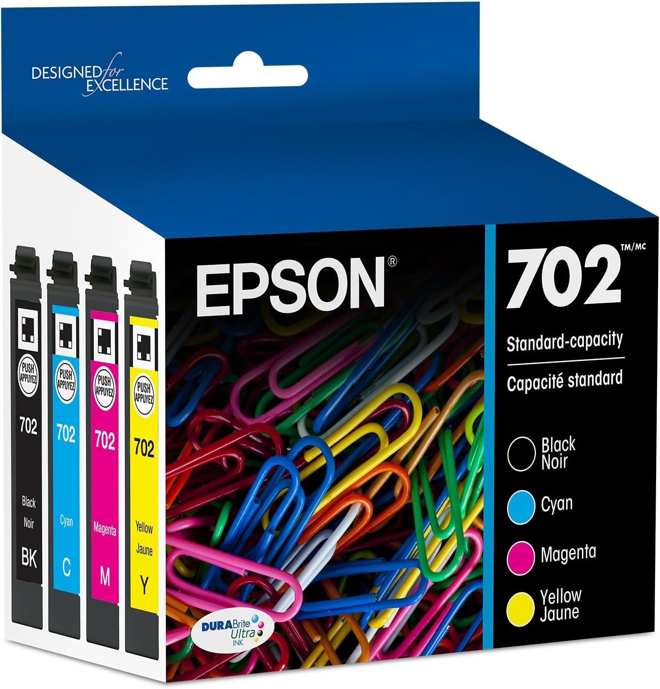 Epson 702 Standard Ink Cartridges C/M/Y/K 4-Pack T702120-BCS