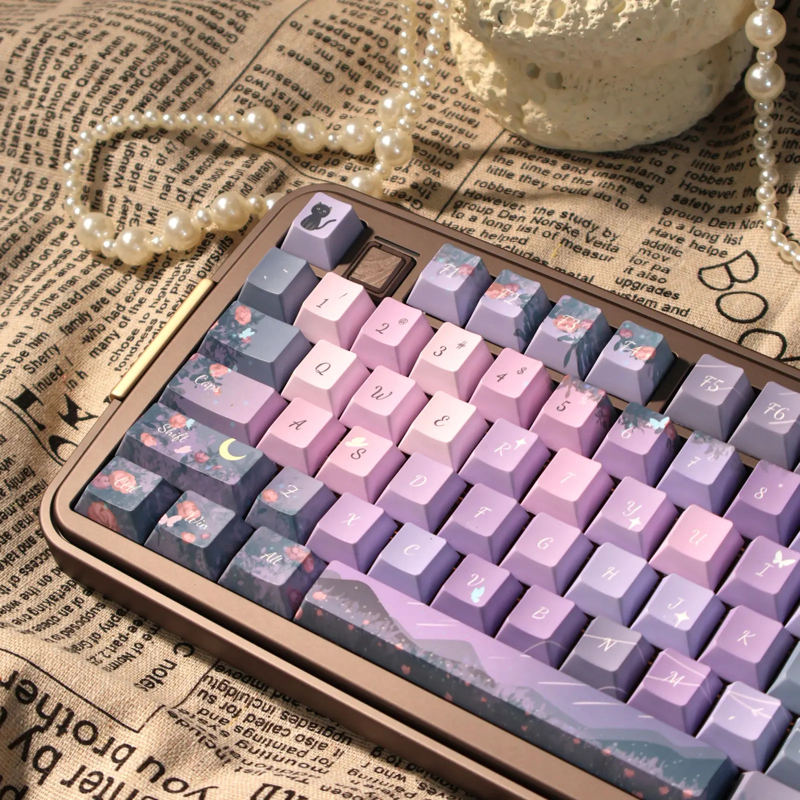 Midsummer Night Cherry MOA Profile PBT Keycaps Purple Butterfly Flower 120 Key
