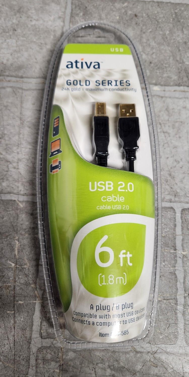 NEW Ativa 6ft USB 2.0 Cable Gold Series