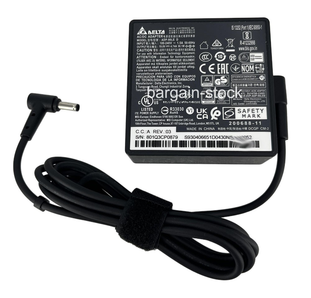 19V 4.74A 90W AC Adapter Charger For MSI VenturePro A16 AI+ A3HWFTG-004US 4.5MM