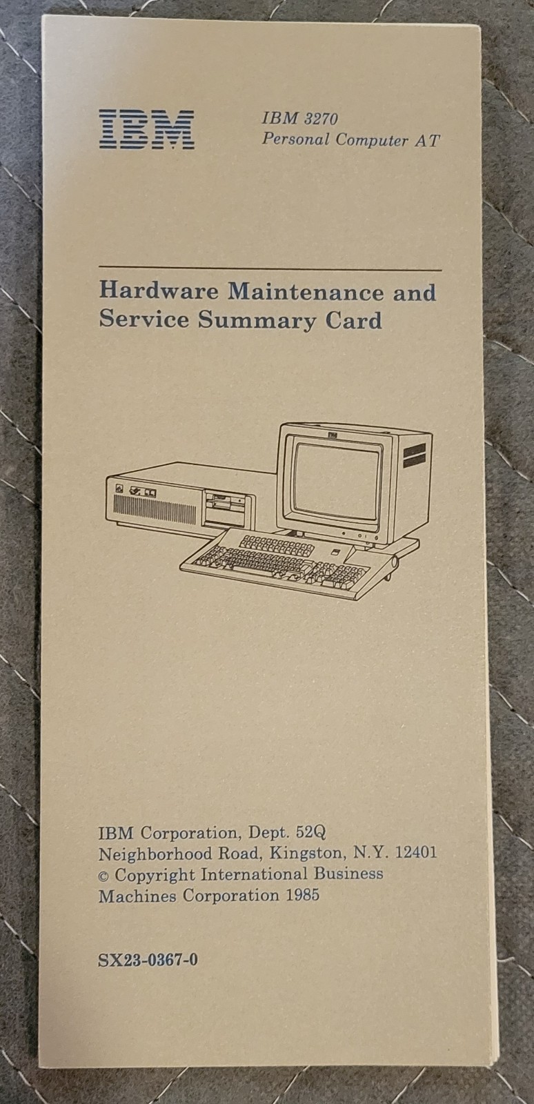 Vintage 1985 IBM 3270 PC Hardware Maintenance and Service Summary Card Pamphlet 
