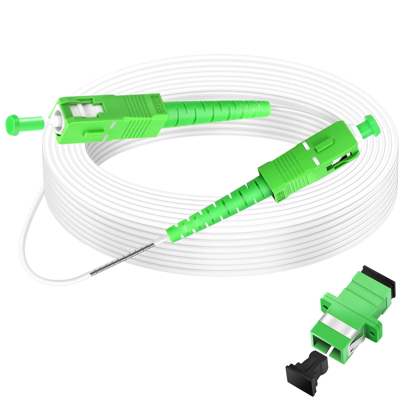 50M 164ft Armored Fiber Optic Cable SC/APC To SC/APC SingleMode 9/125m White