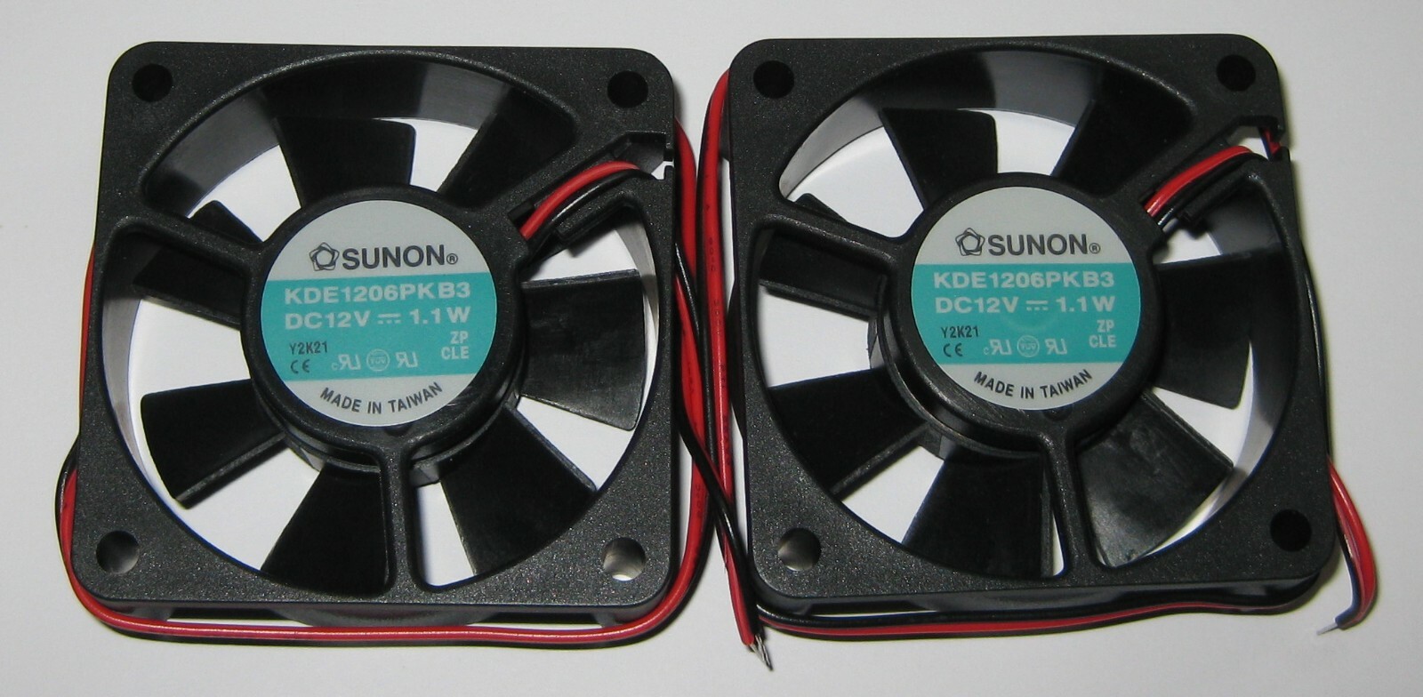 2 X Sunon 60 mm Quiet Cooling KDE Fan - 12 V - 15 CFM - 26 dB - KDE1206PKB3