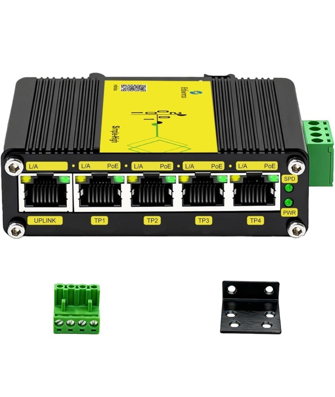 5-Port Gigabit PoE Switch 12-48V DC to 48V Booster 4-Port 802.3af/at 120W IP40