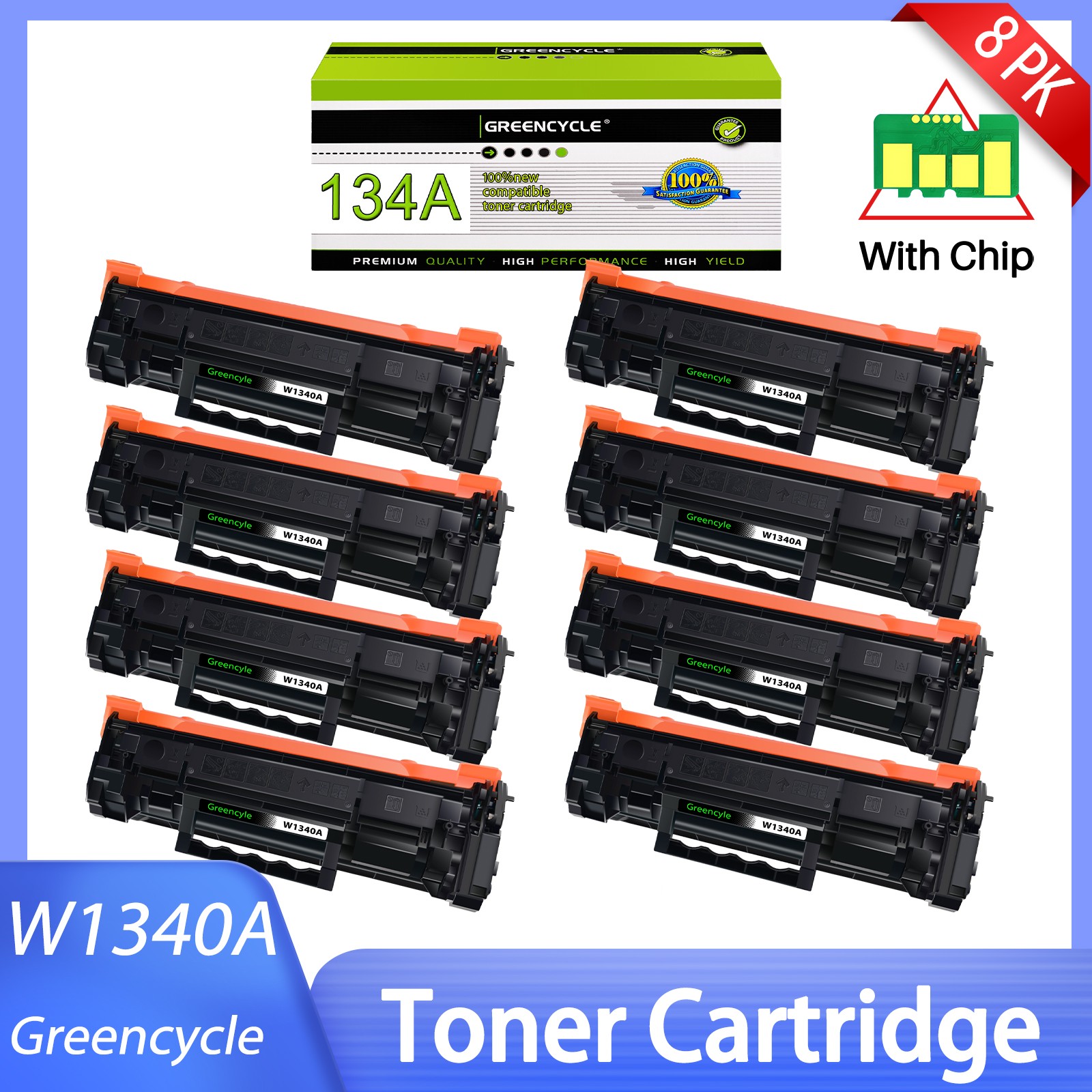GREENCYCLE 8PK Compatible W1340A Toner With HP 134A M209dw MFP M234dw With Chip