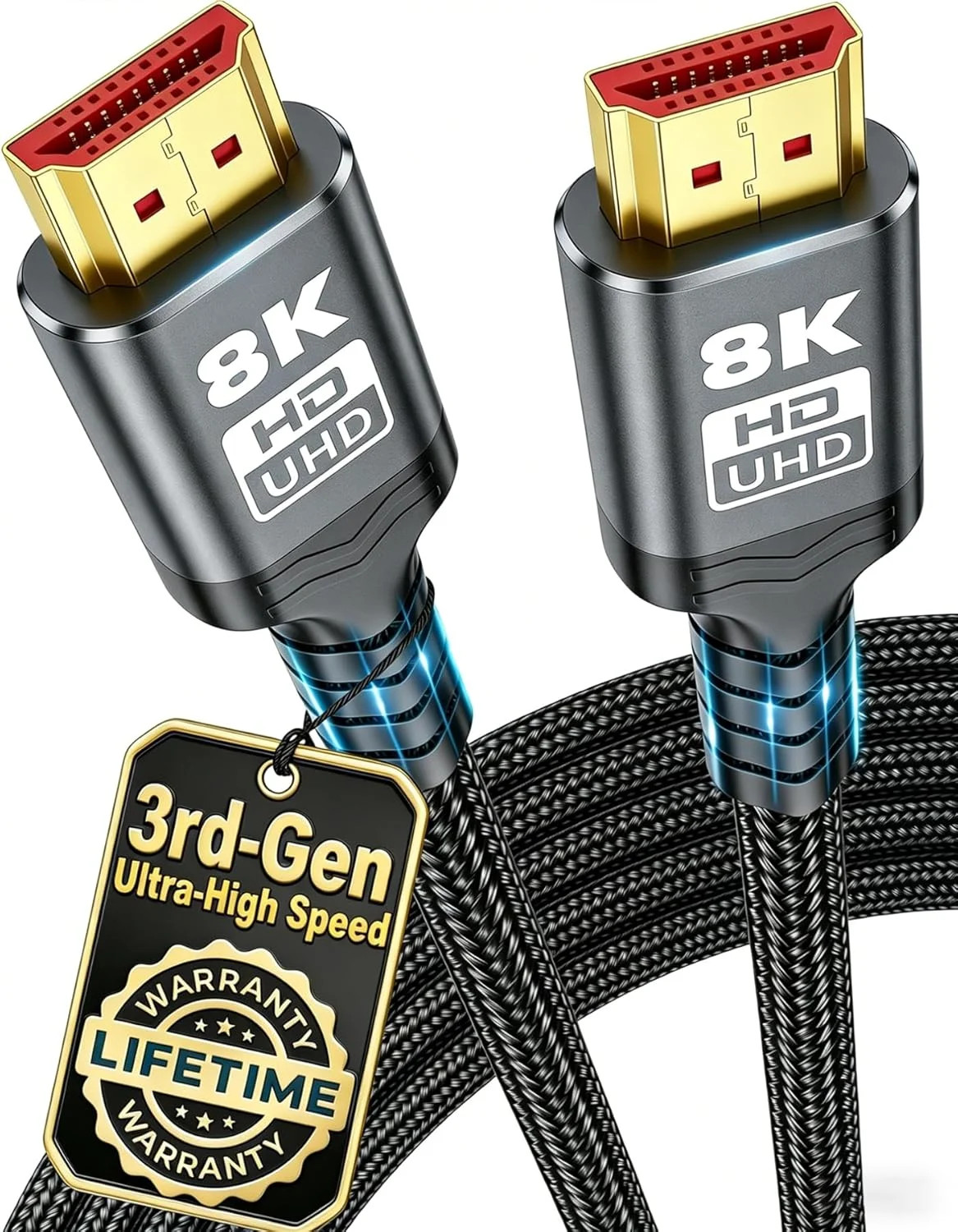 10K 8K HDMI Cable 10FT, 48Gbps Gold-Plated Ultra High Speed Military Grade Nylon