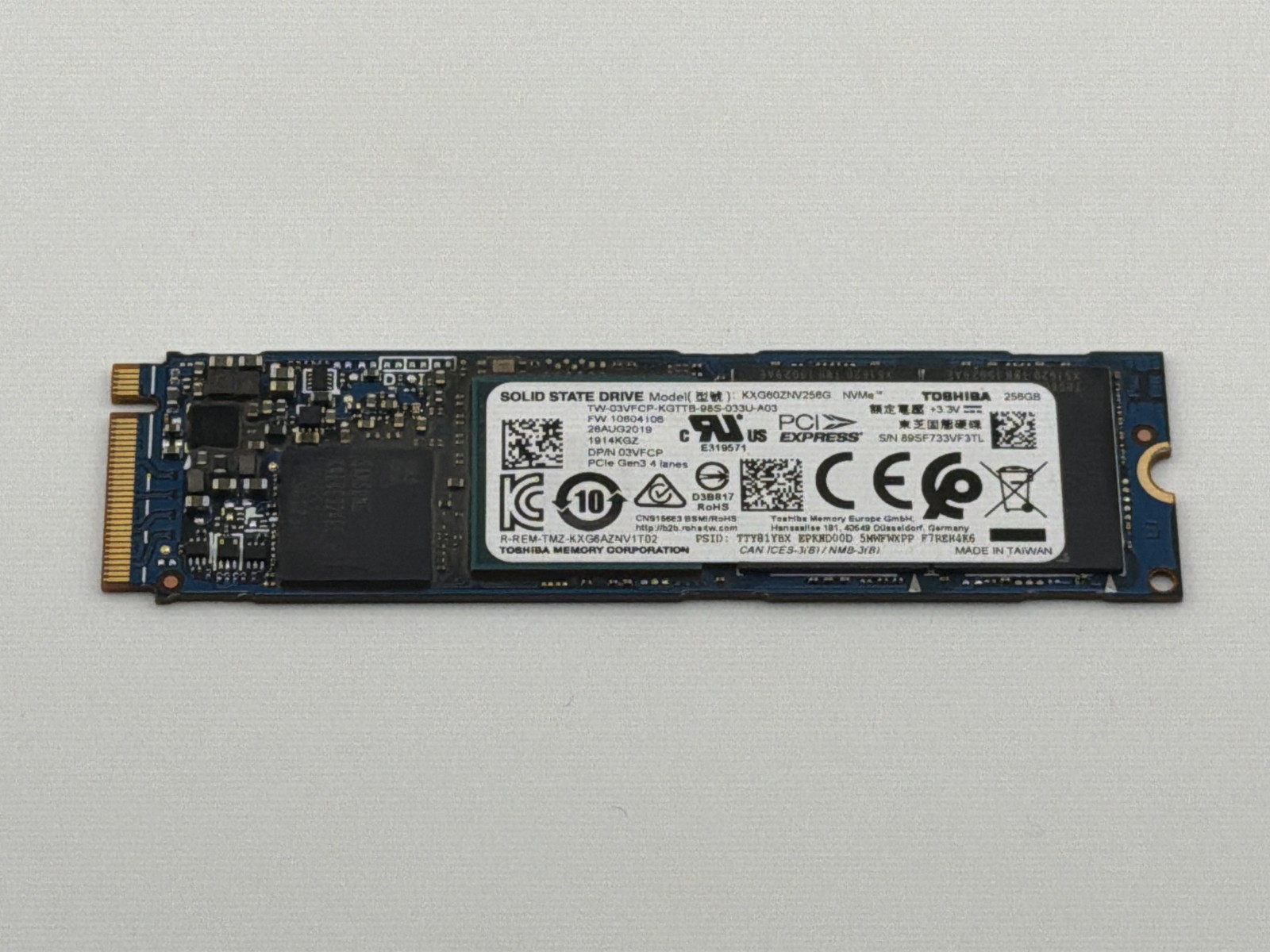 Toshiba KXG60ZNV256G 256GB 2280 NVMe M.2 SSD Very Good