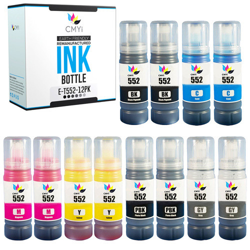 12 PK Compatible 552 EcoTank Ink Bottles for Epson EcoTank ET-8500 and ET-8550