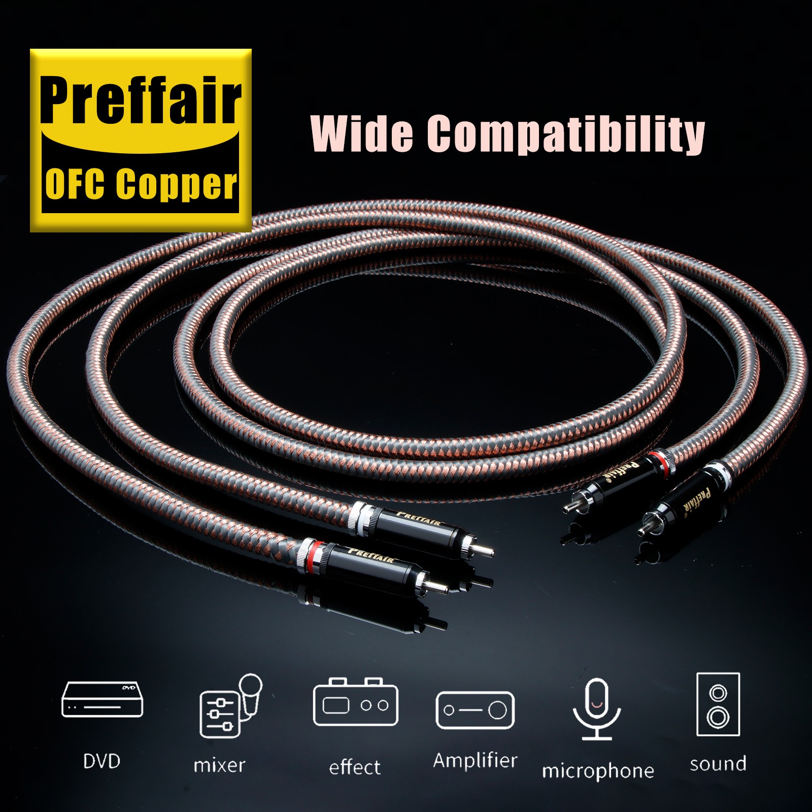 Preffair OFC HiFi RCA Cable Wire Audio Signal Interconnect Cable 2RCA Plug