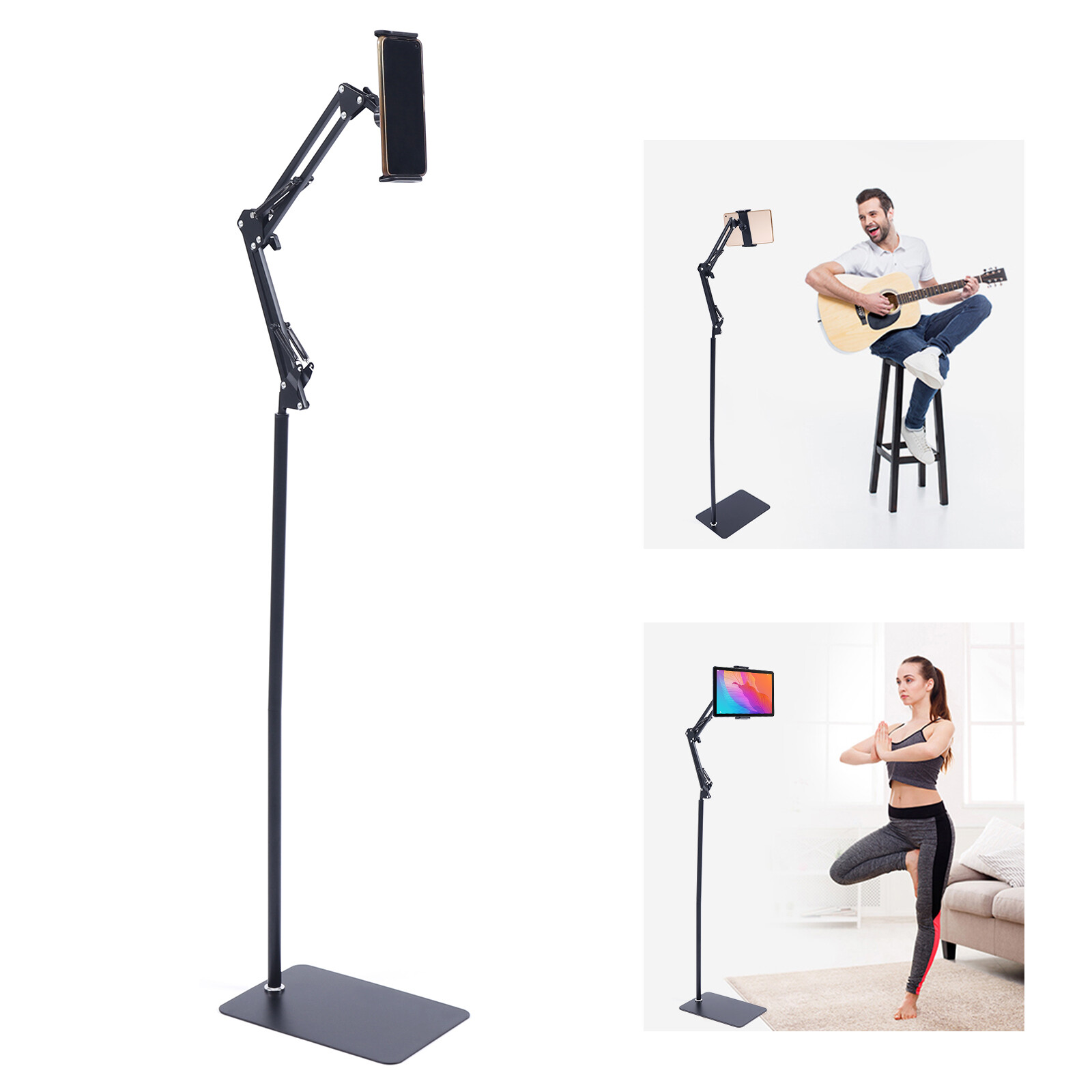 Adjustable Floor Stand Phone & Tablet Holder 135cm 360° Rotating Clamp 4–11in
