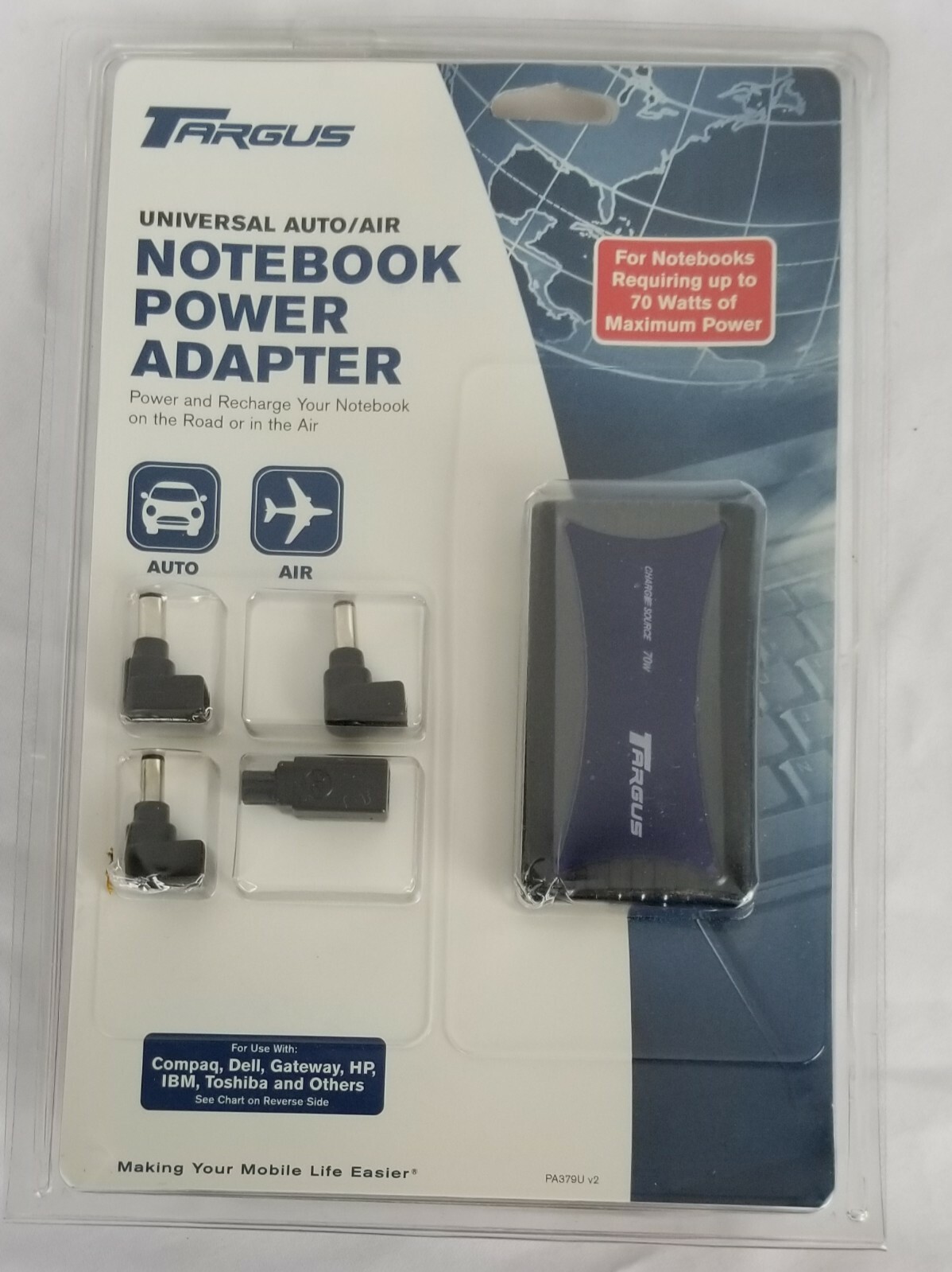 Targus Universal Auto/Air DC Notebook Power Adapter 70w PA379U