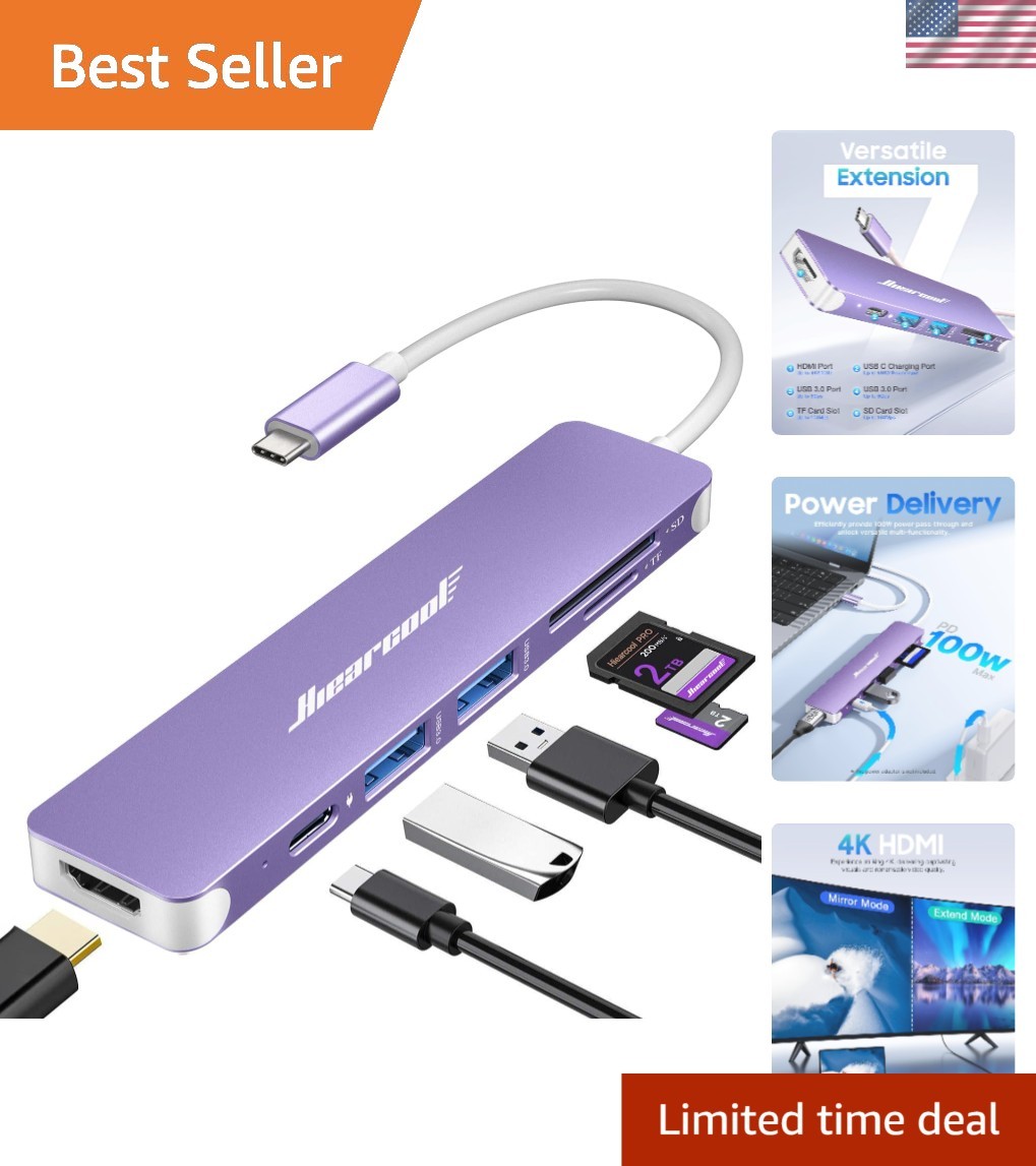 Elegant Light Purple USB C Dongle – 4K HDMI, Power Delivery & Fast Data Transfer