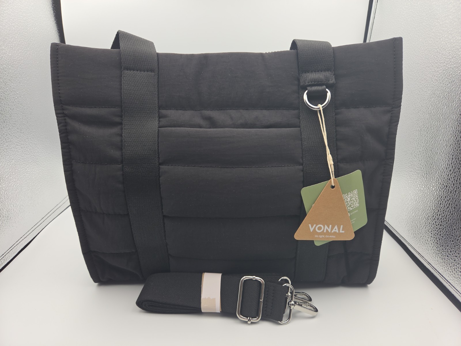 Work Tote Bag for Women, Lightweight Puffer Tote Crossbody with Zipper Black