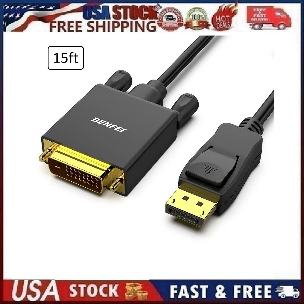 Benfei 15' DisplayPort to DVI Cable Bi Directional DVI-D 24+1 Male to HDMI Cable