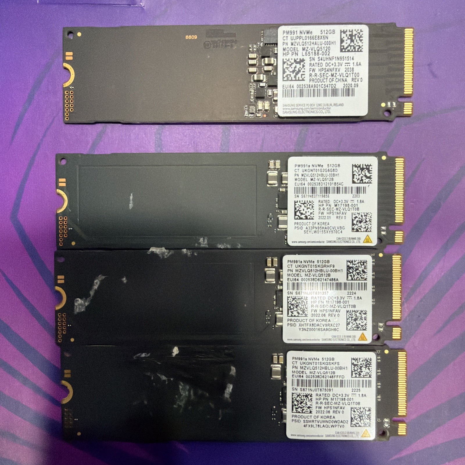 Samsung PM991a & Pm991 512GB NVMe SSD Solid State Drive Lot Of 4 ~100-83% Health