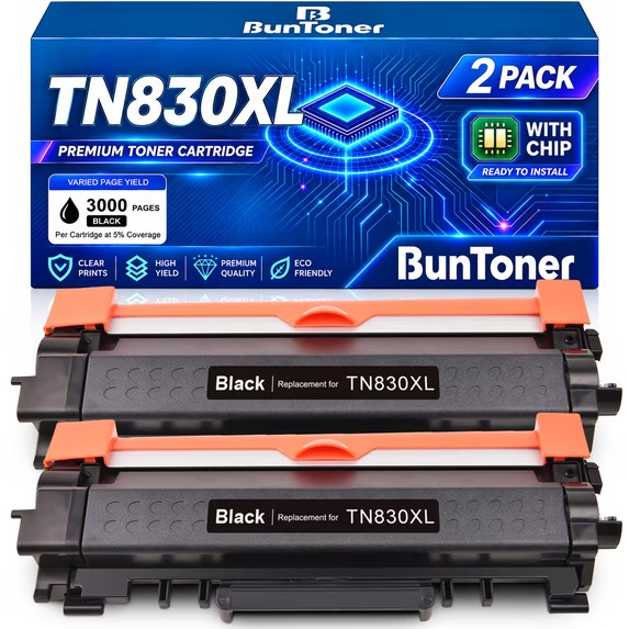 2 PK TN830 XL Toner Hi-Yield for Brother TN830XL HL-L2480DW DCP-L2640DW L2820DW