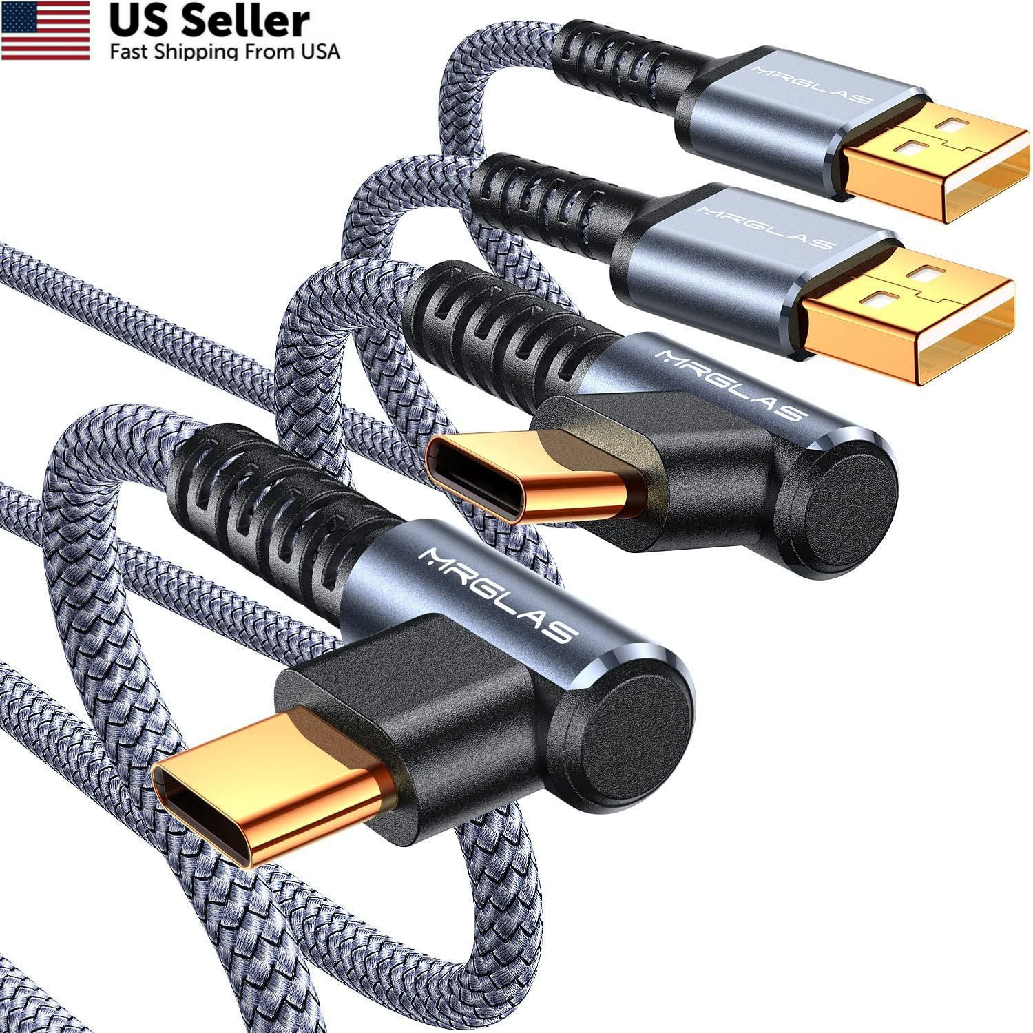 MRGLAS 3.2A USB C Charger Cable,[2-Pack, 10FT] A to 10FT+10 FT, Grey 
