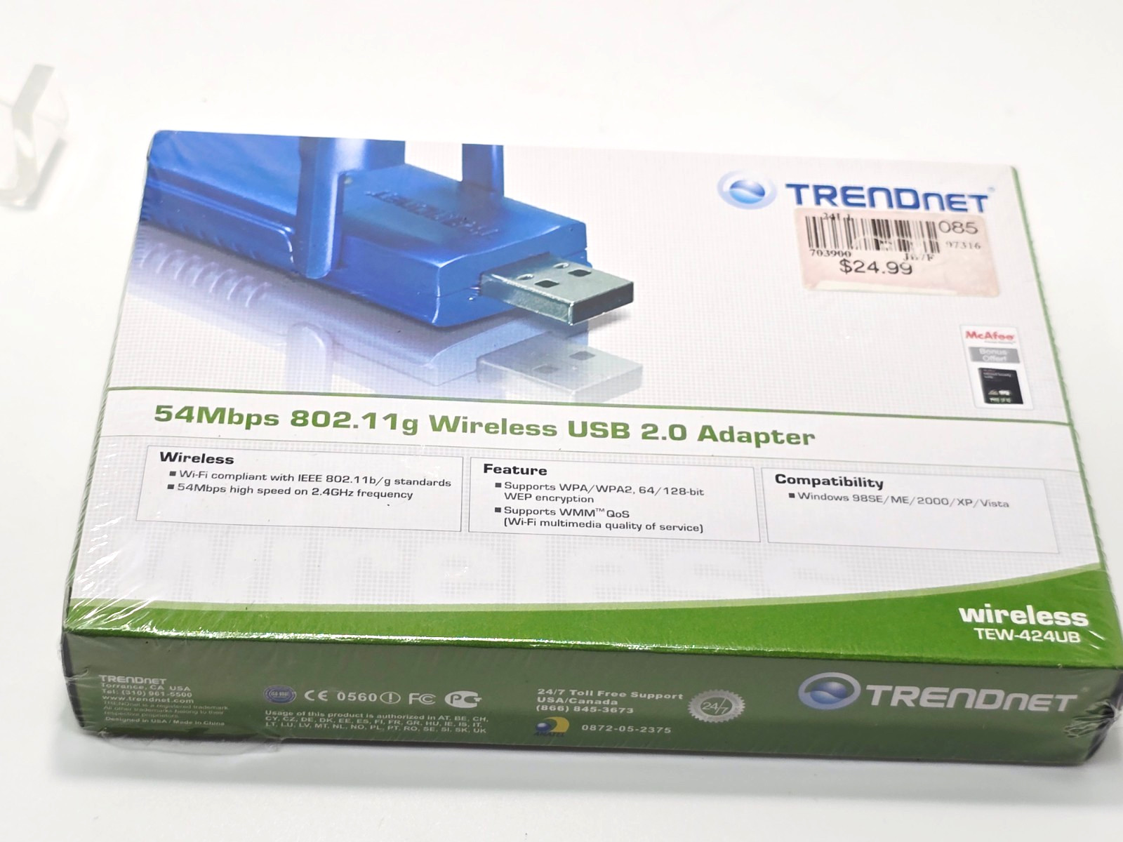 NEW ITRENDnet Blue 54 Mbps 11g Wireless USB 2.0 Adapter  TEW-424UB Seales