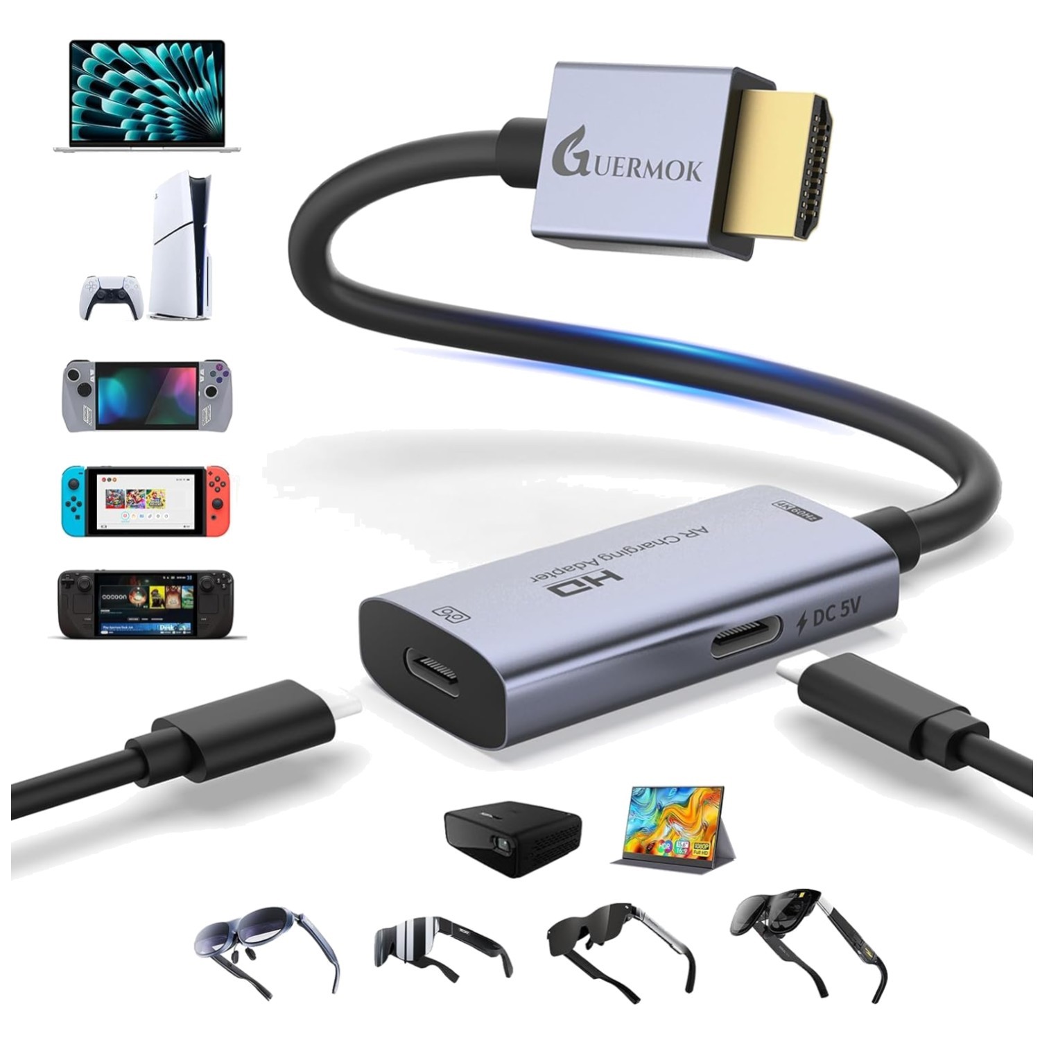 Portable Monitor AR Glasses Converter 4K@60Hz HDMI USB-C