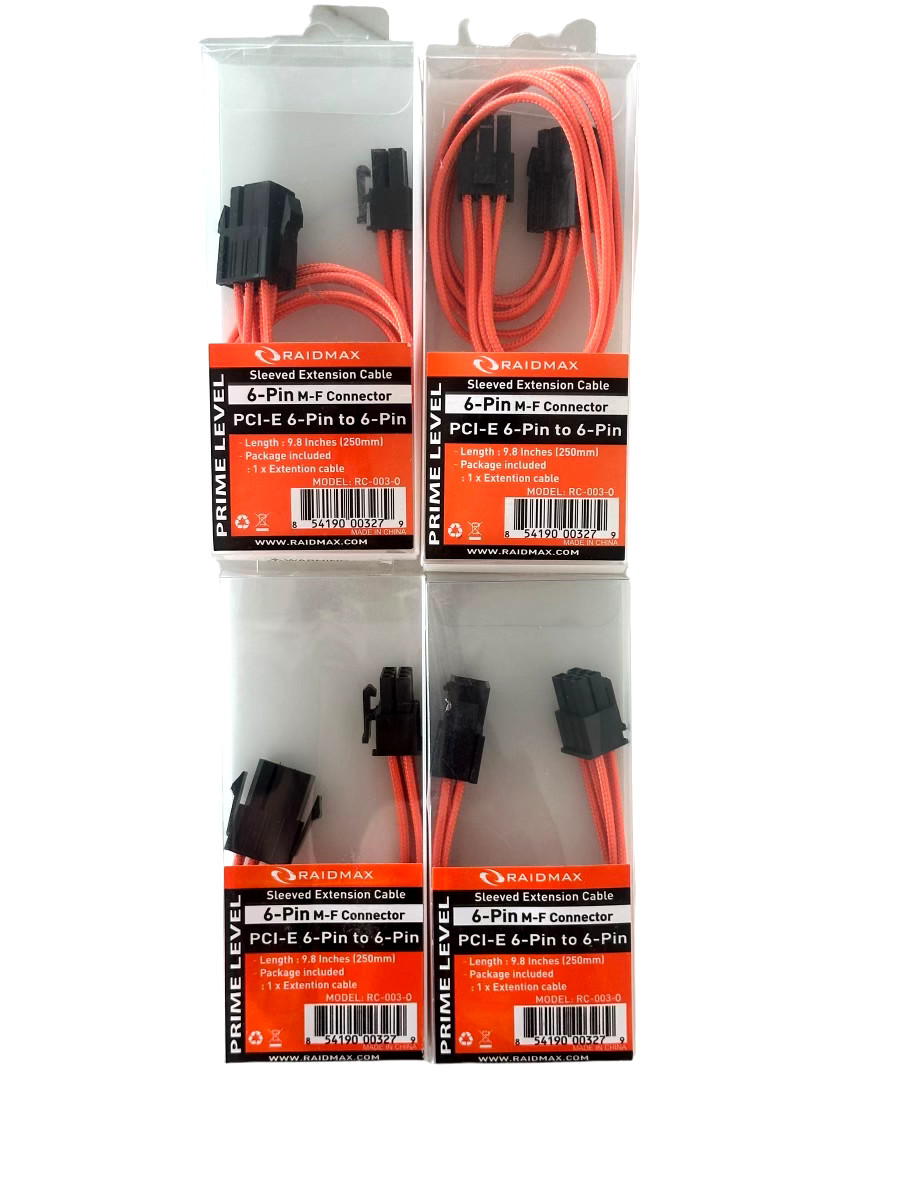 6-Pin M-F Connector PCI-E 6-Pin to 6-Pin Sleeved Extension 9.8in *LOT OF 4*