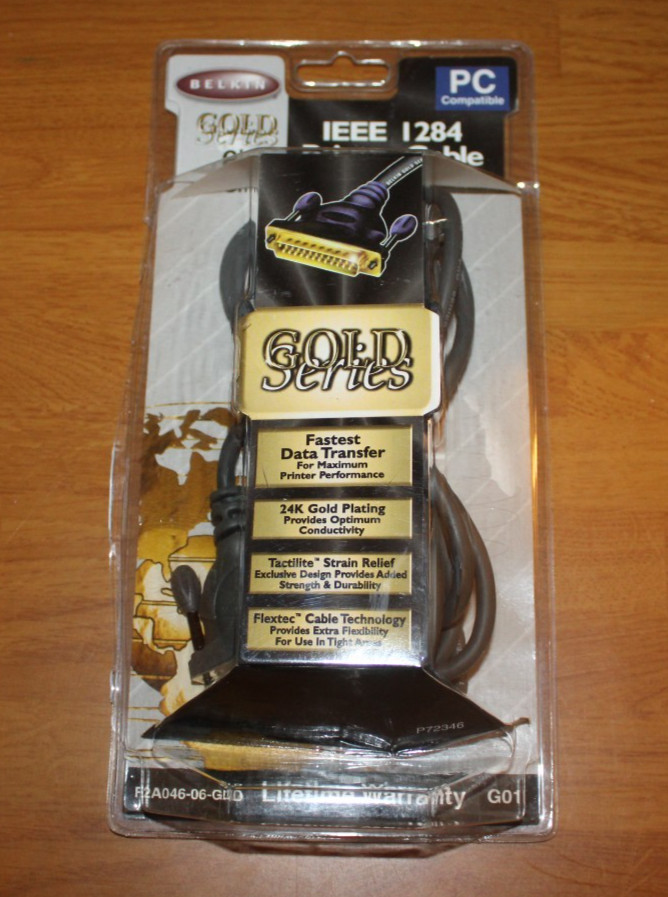 NOS 1999 Belkin Gold Series IEEE 1284 Parallel Printer Cable 6ft DB25 Cent36 NIP