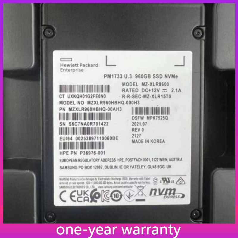 HP NEW Samsung PM1733 960GB SSD HPE U.3 NVME PCIE MZ-XL59600 MZXL5960HBHQ-00AH3