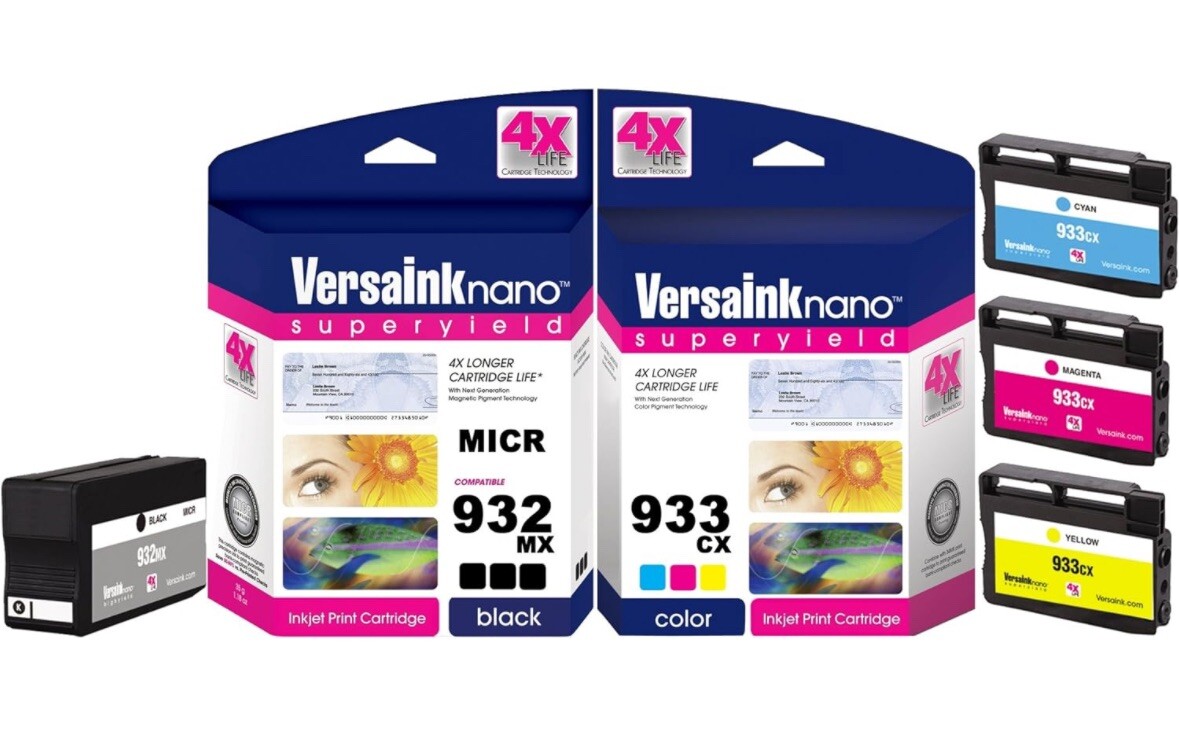 VersaInk-nano HP 932 MX Black MICR Ink & 933 CX Color Cartridge For Check Print