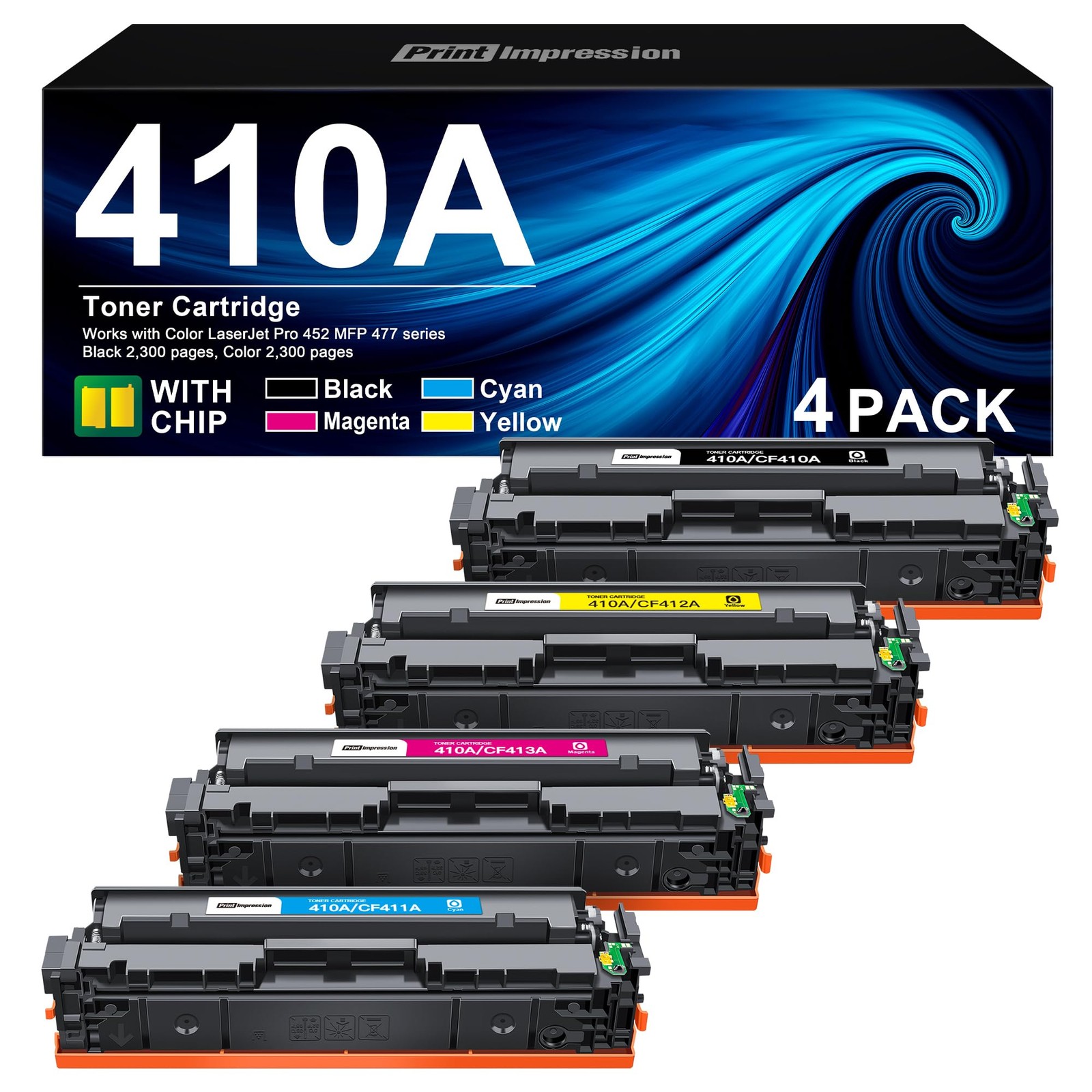 410A Toner Cartridge 4 Pack Replacement for HP 410A 410X CF410A CF411A CF412A