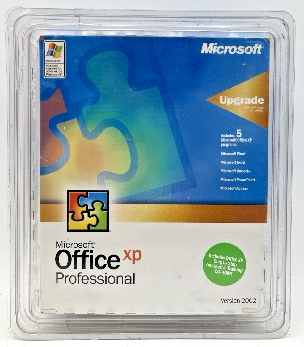MICROSOFT OFFICE XP PROFESSIONAL CD VERSION 2002 SEALED CLAMSHELL PACKAGING