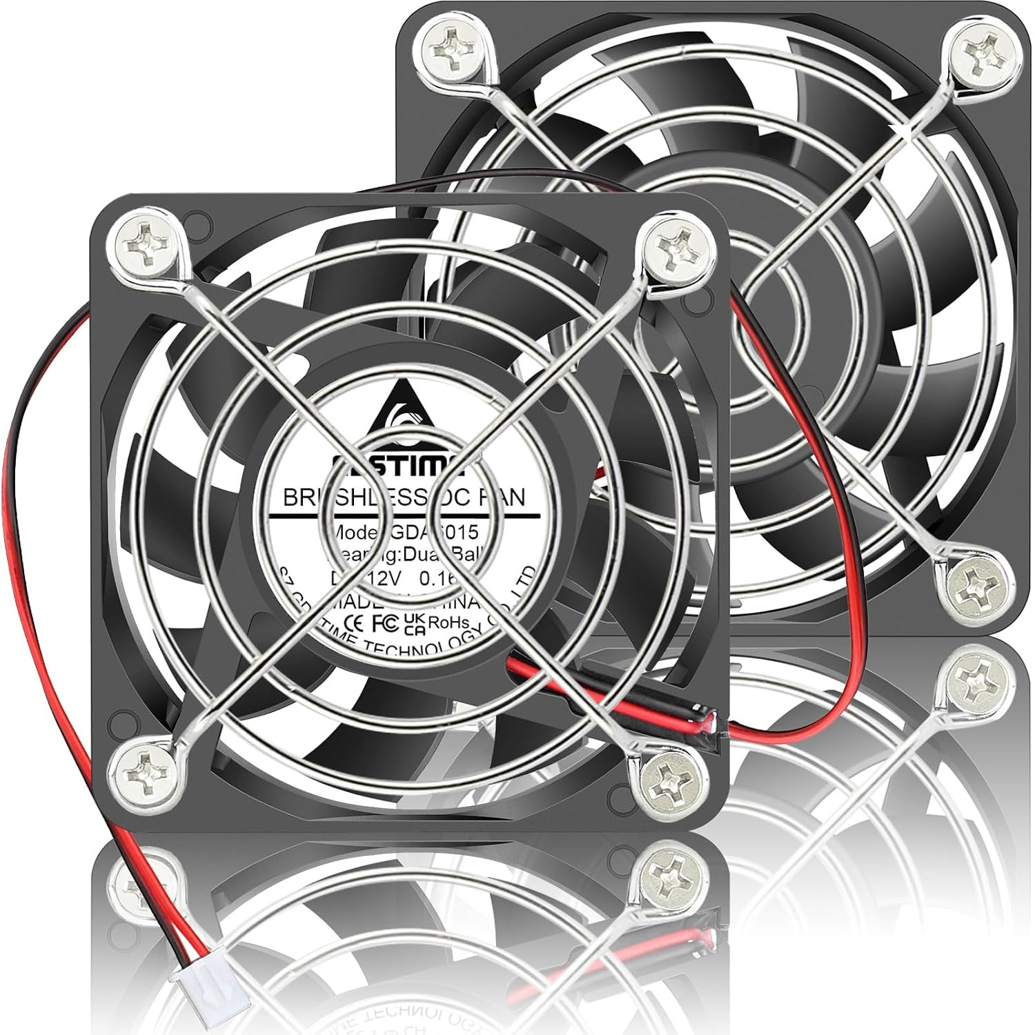 GDSTIME 60Mm X 15Mm 12V 2-Pin Cooling Fan Dual Ball Bearing High Speed 2Pcs