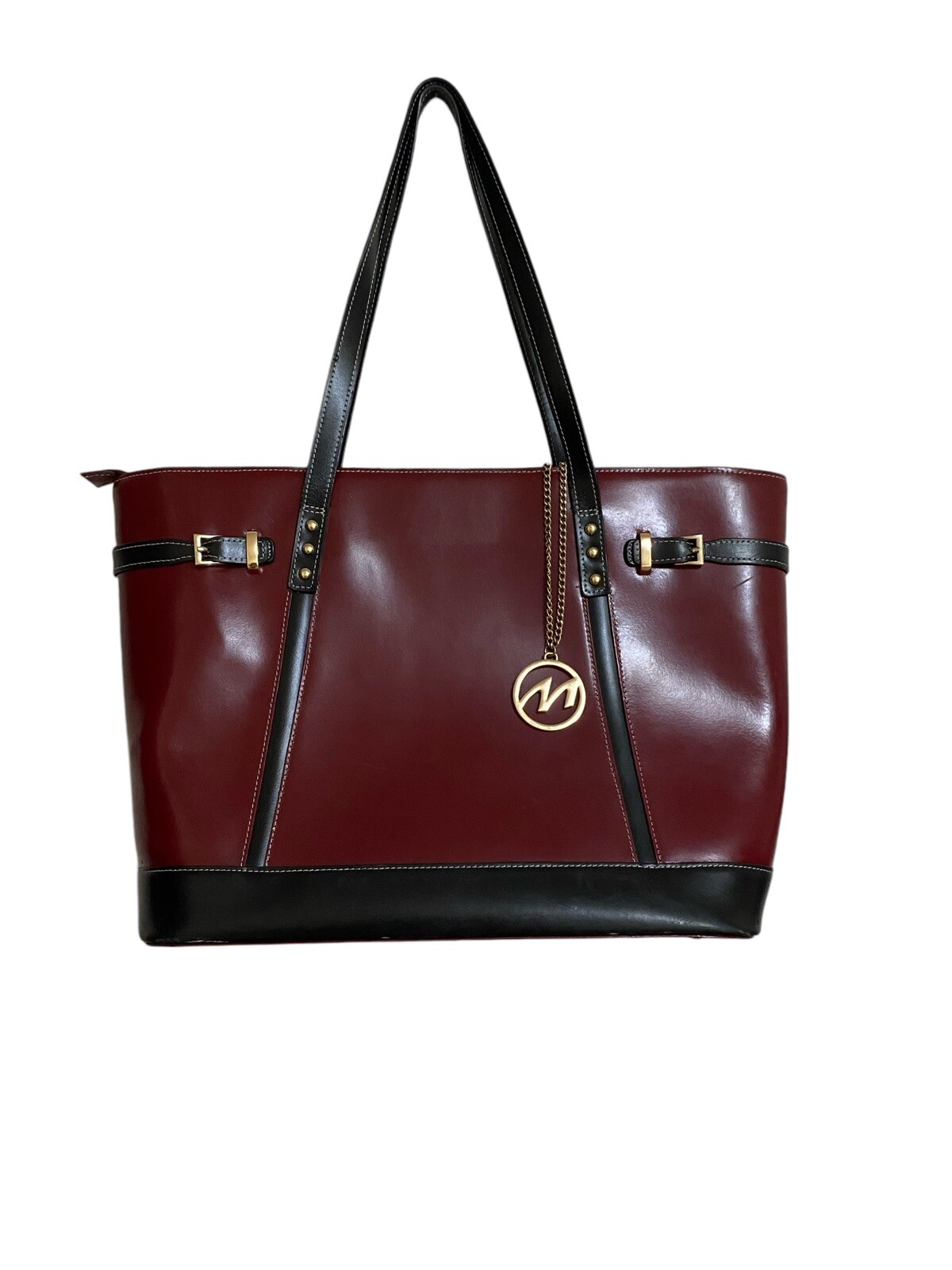 McKlein Serafina Laptop Tote Bag Burgundy Black