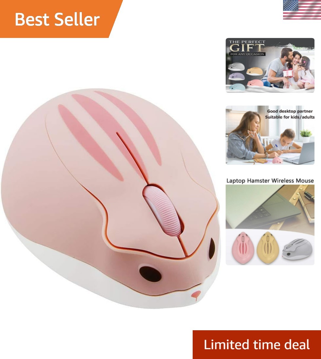 2.4GHz Wireless Mouse Cute Hamster Shape Less Noice Portable Mobile Optical 1...