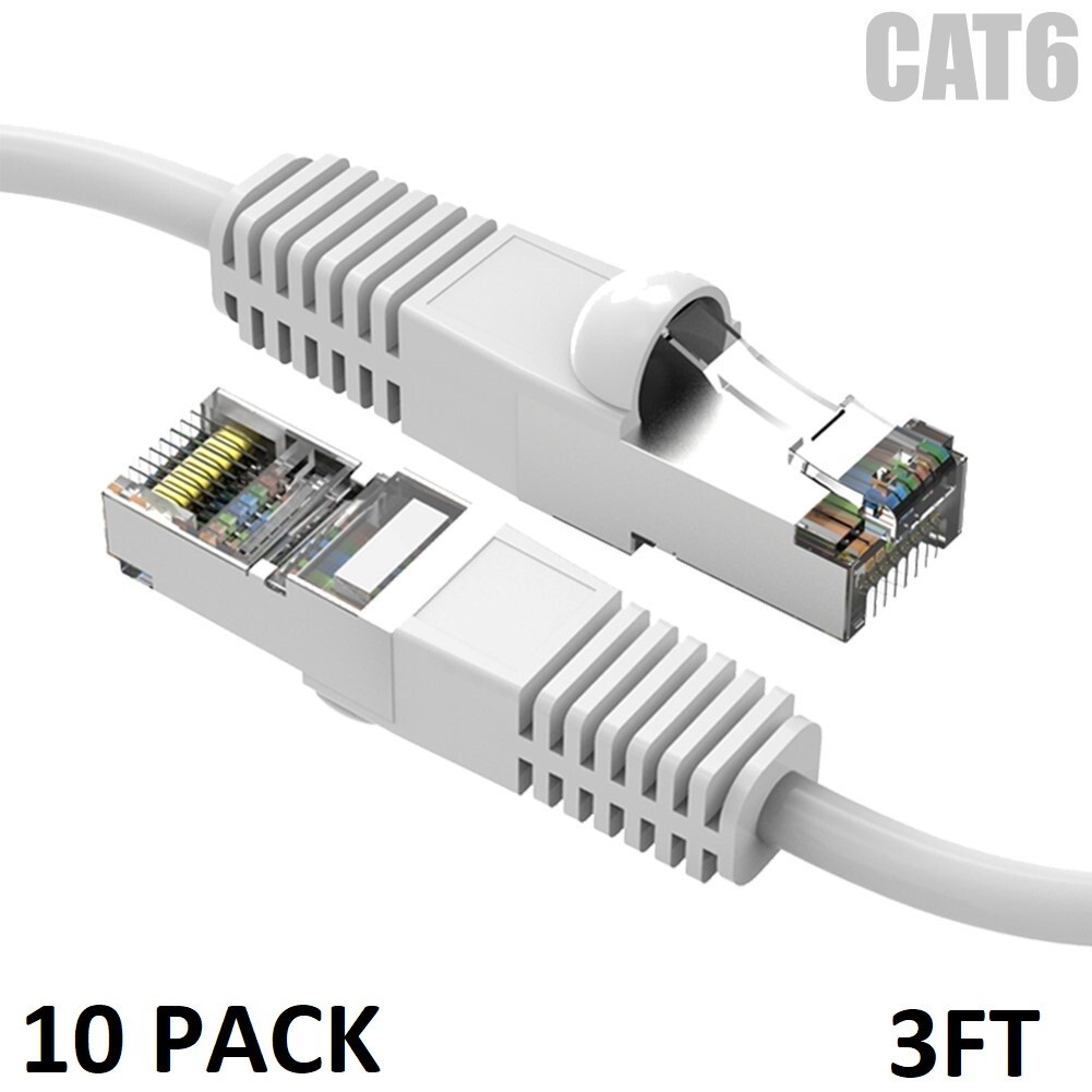10 Pack 3'ft CAT6 Shielded Ethernet Network Patch Cable sstp Booted Lan cord