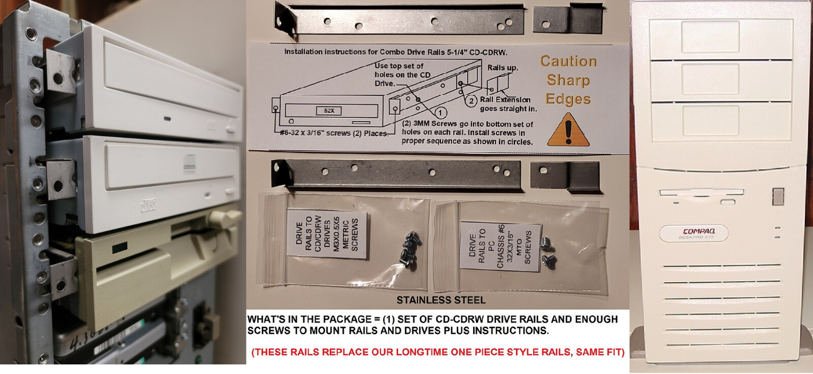 COMPAQ DESKPRO-PROLINEA-PROSIGNIA DRIVE RAILS COMPAQ STYLE 5 1/4" 1 SET NEW USA