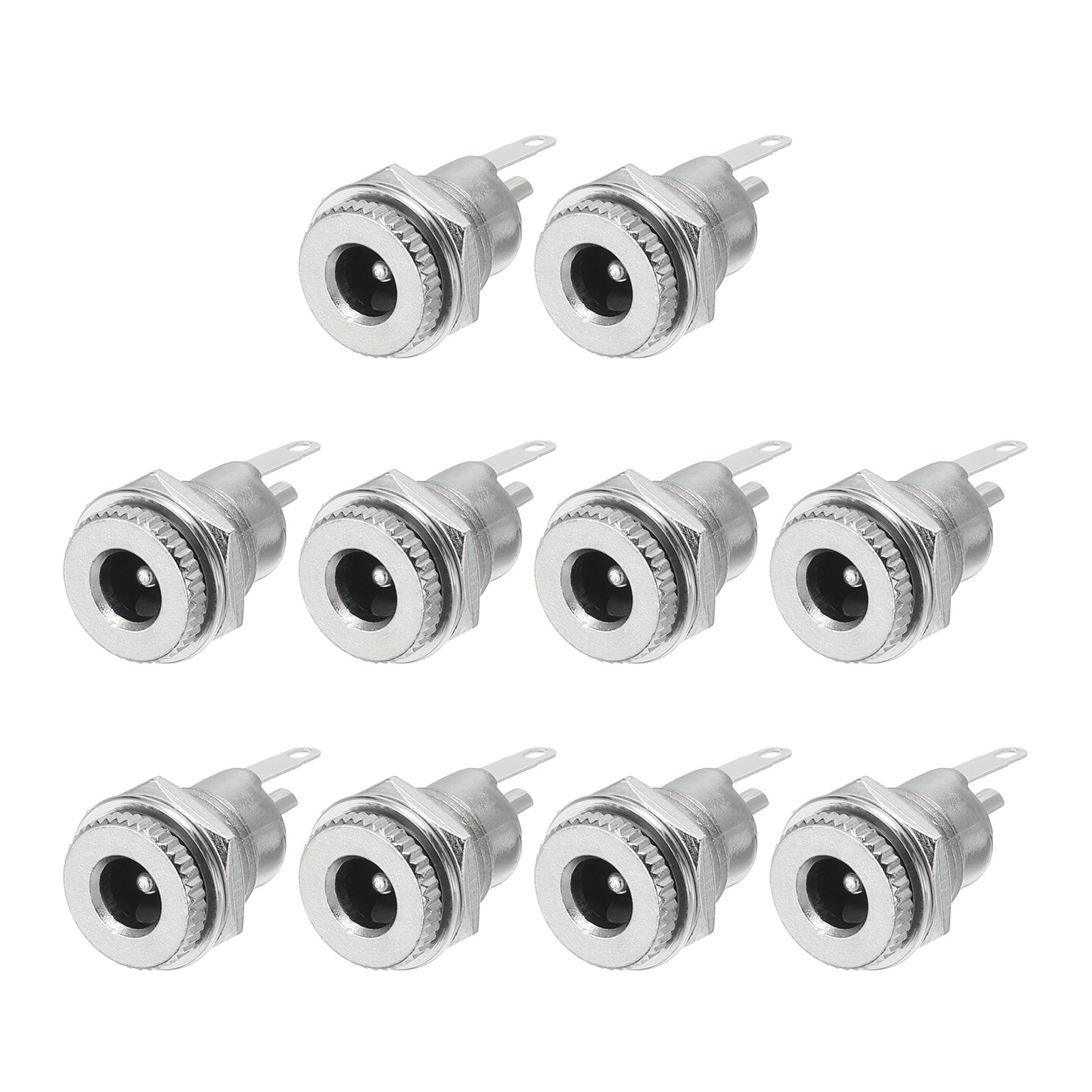 10pcs DC5521 Power Jack, 12V 1A 12.5x12.5x26.5mm 2 Pin with Nut Washer, Silver