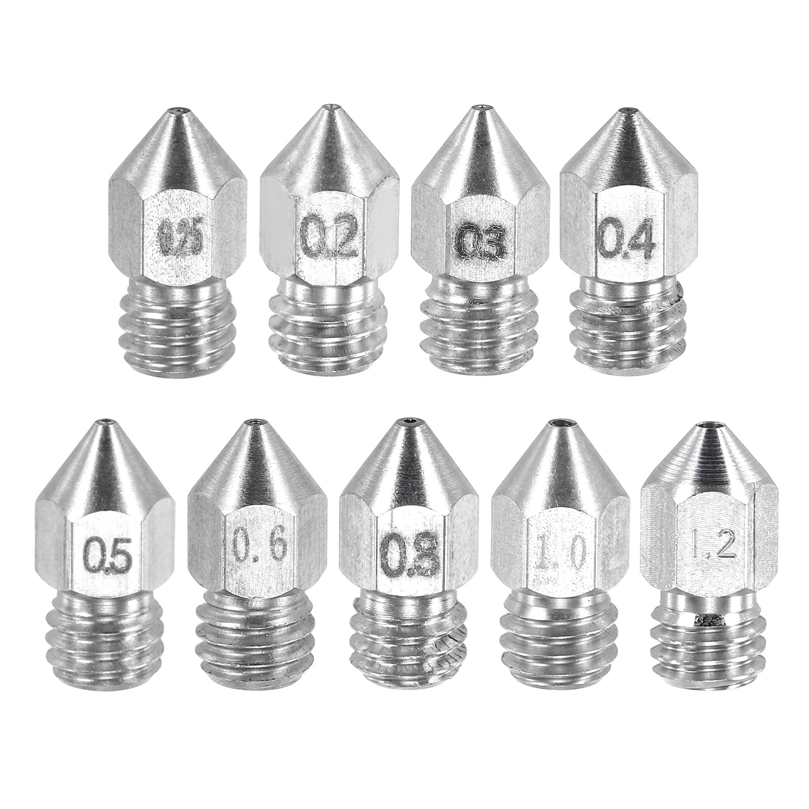 MK8 Nozzles 0.2mm-1.2mm 3D Printer Extruder Nozzle for 1.75mm Filament Pack of 9