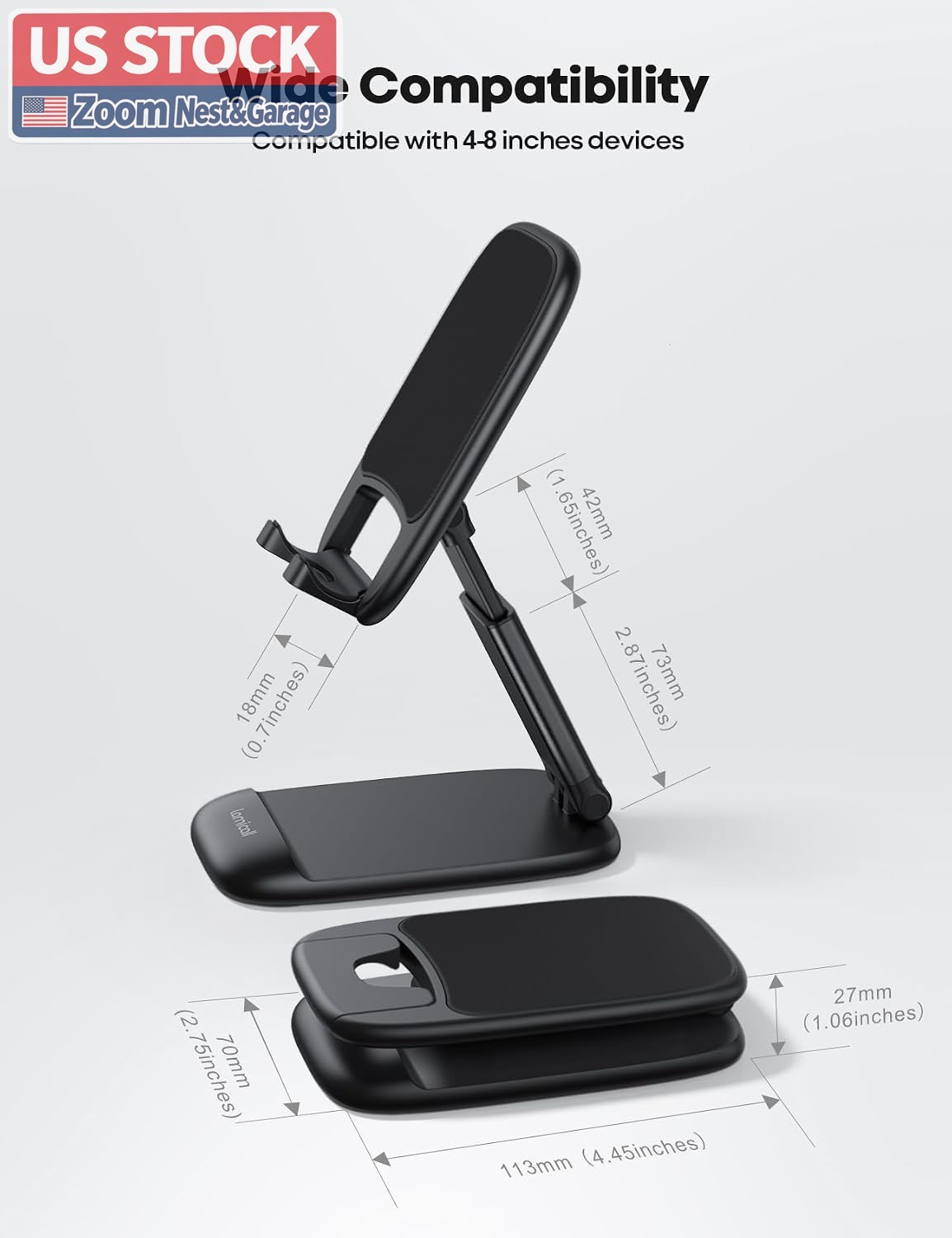 US Stock Foldable Phone Stand Height Adjustable Black Desk Holder iPhone