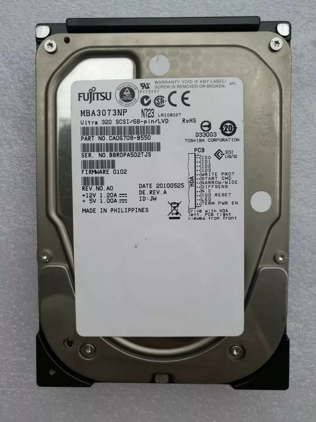 Fujitsu Limited MBA3073NP 73GB 15K Ultra 320 SCSI Internal Hard Drive 68pin HDD