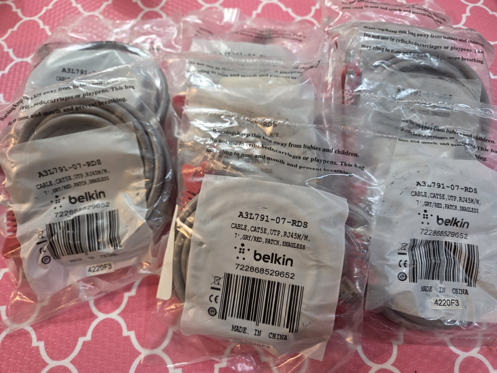 Lot Of 8 BELKIN A3L791-07- RDS CAT5E MOLDED PATCH CABLE 7FT NEW SEALED