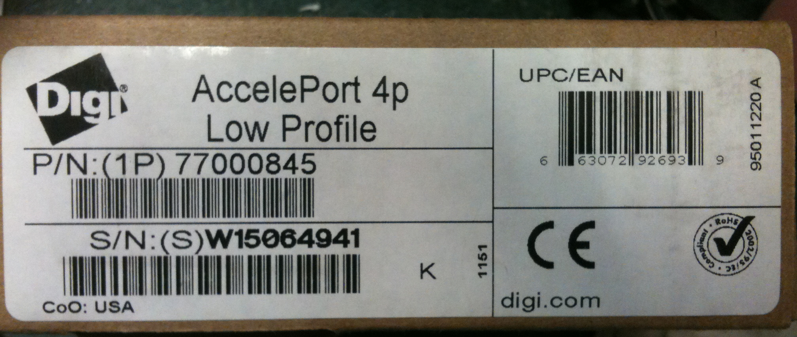 New Digi 30005872-02-Open Box AccelePort 4p Low Profile Open Retail Box