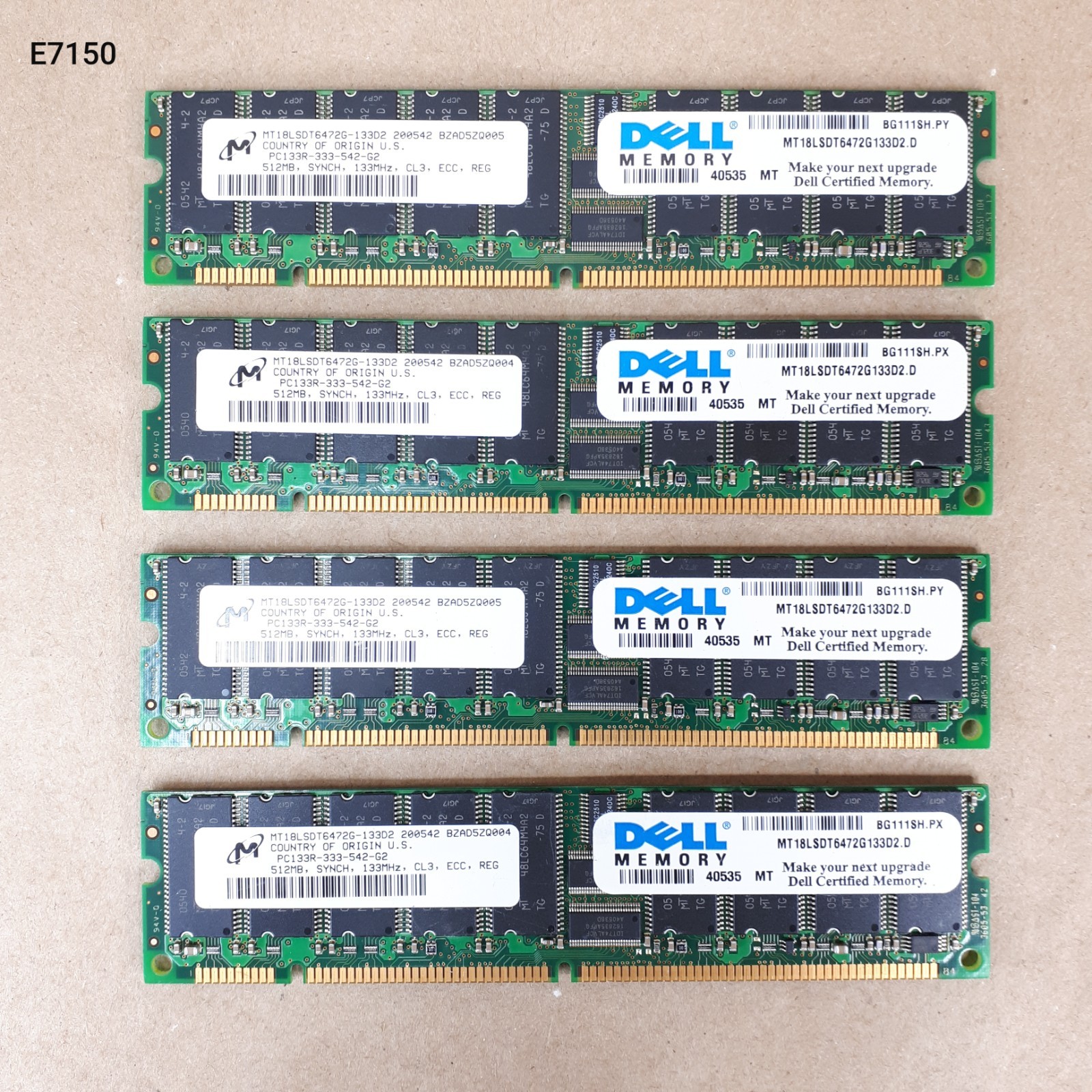 Micron 2GB (4x 512MB) MT18LSDT6472G-133D2 PC133R ECC Server RAM 133MHz E7150