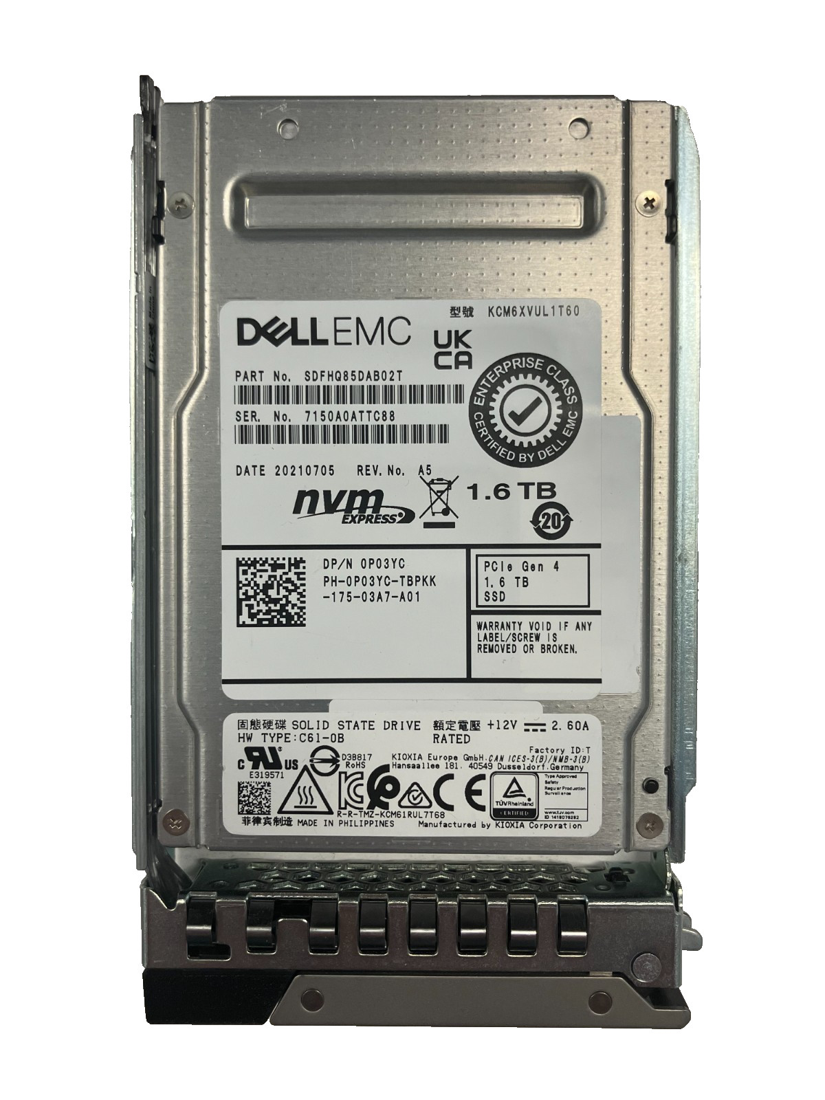 DELL KCM6XVUL1T60 SSD 1.6TB NVMe 0P03YC  2.5" 512 b/s