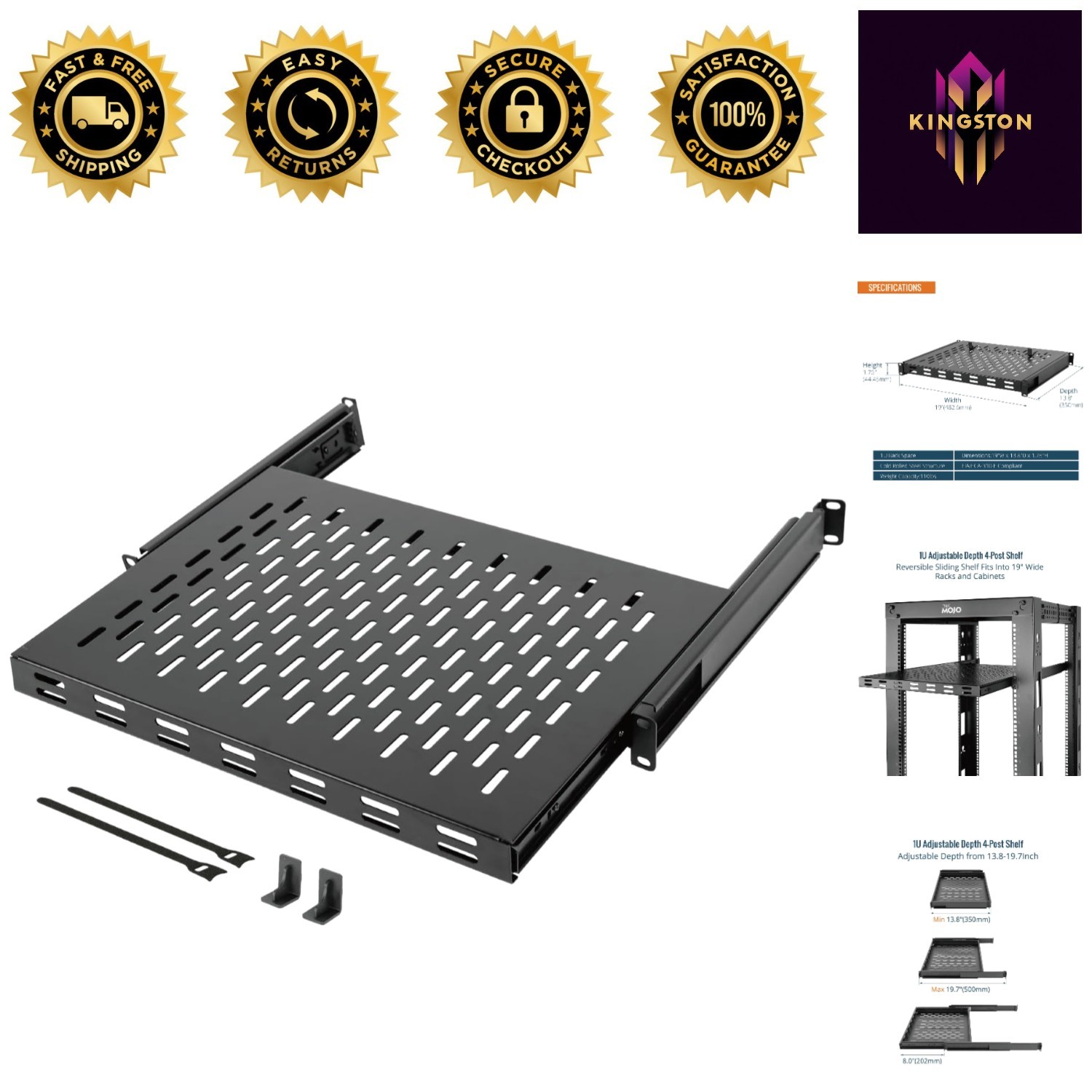 1U Sliding Rack Shelf - Heavy-Duty Vented Mount for 19-Inch AV/Network Equipment
