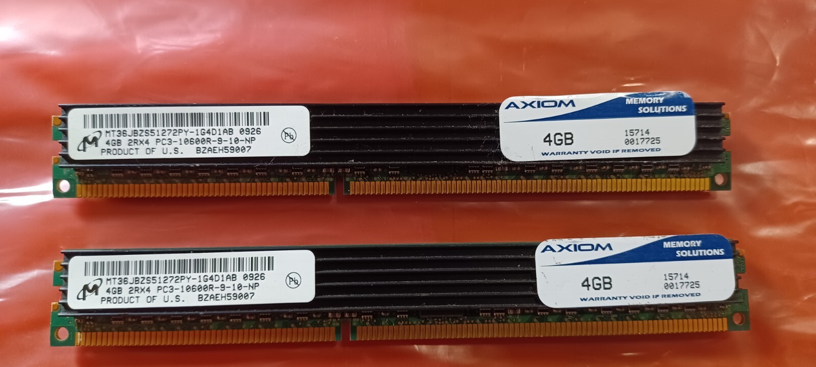 LOT 2x AXIOM MICRON 4GB 2Rx4 DDR3 PC3-10600R 1333 ECC REG MEMORY RAM TOT 8GB