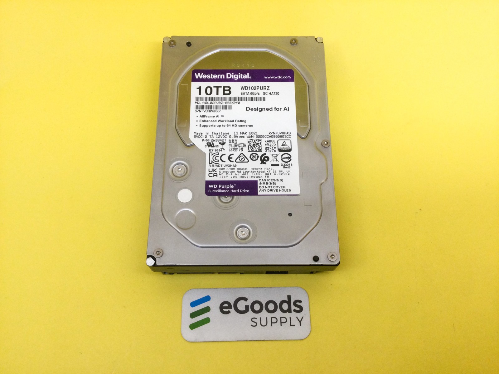 Western Digital Purple 10TB 7.2K SATA 6Gb/s 3.5'' Surveillance HDD WD102PURZ